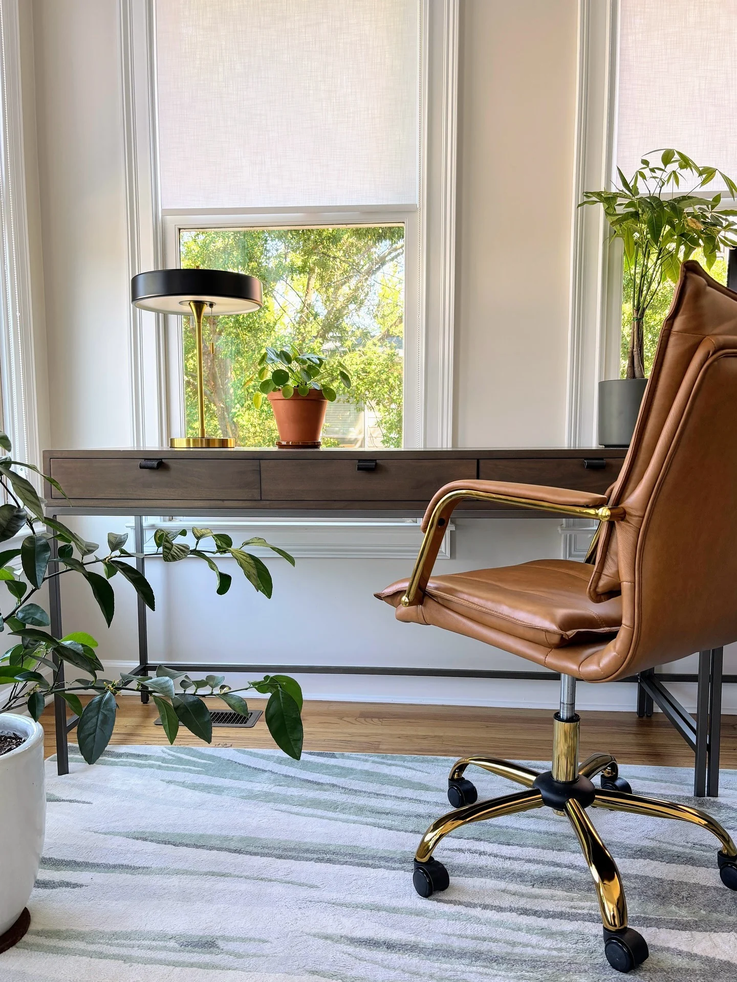 Brass-Tipped Leather Chair Adds Warm Tones to Your Desk