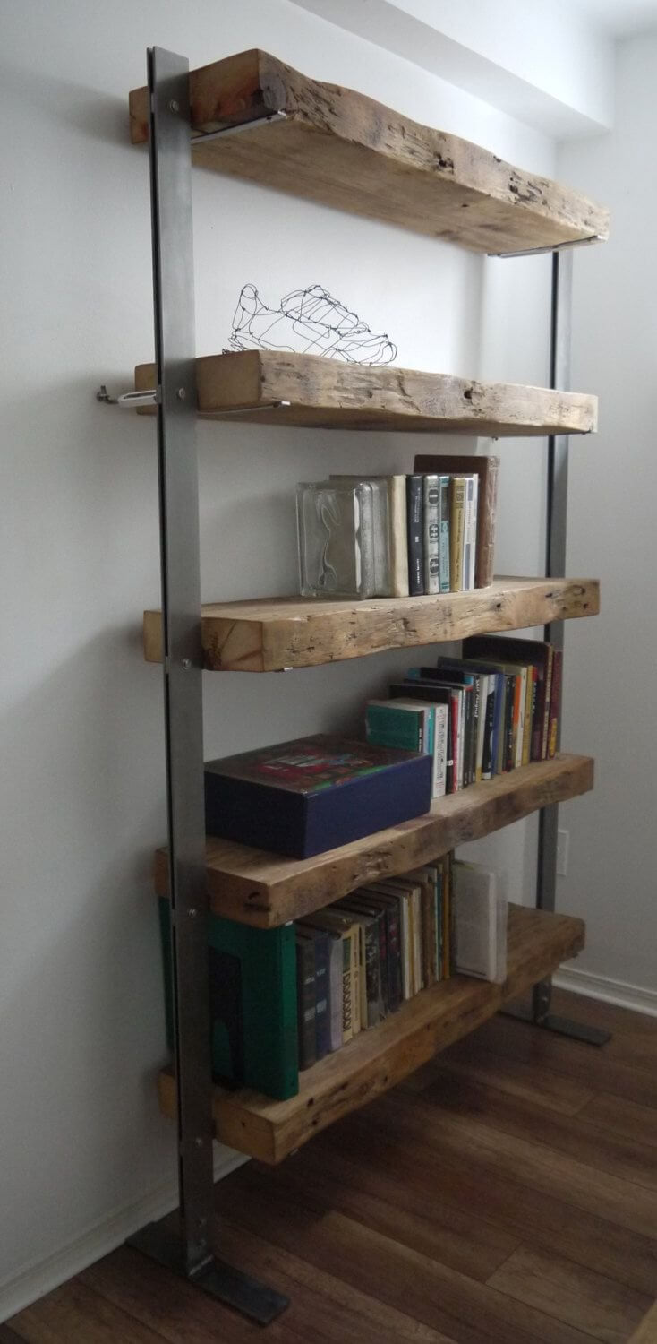 Rustic Reclaimed Wood Shelves With Metal Frame
