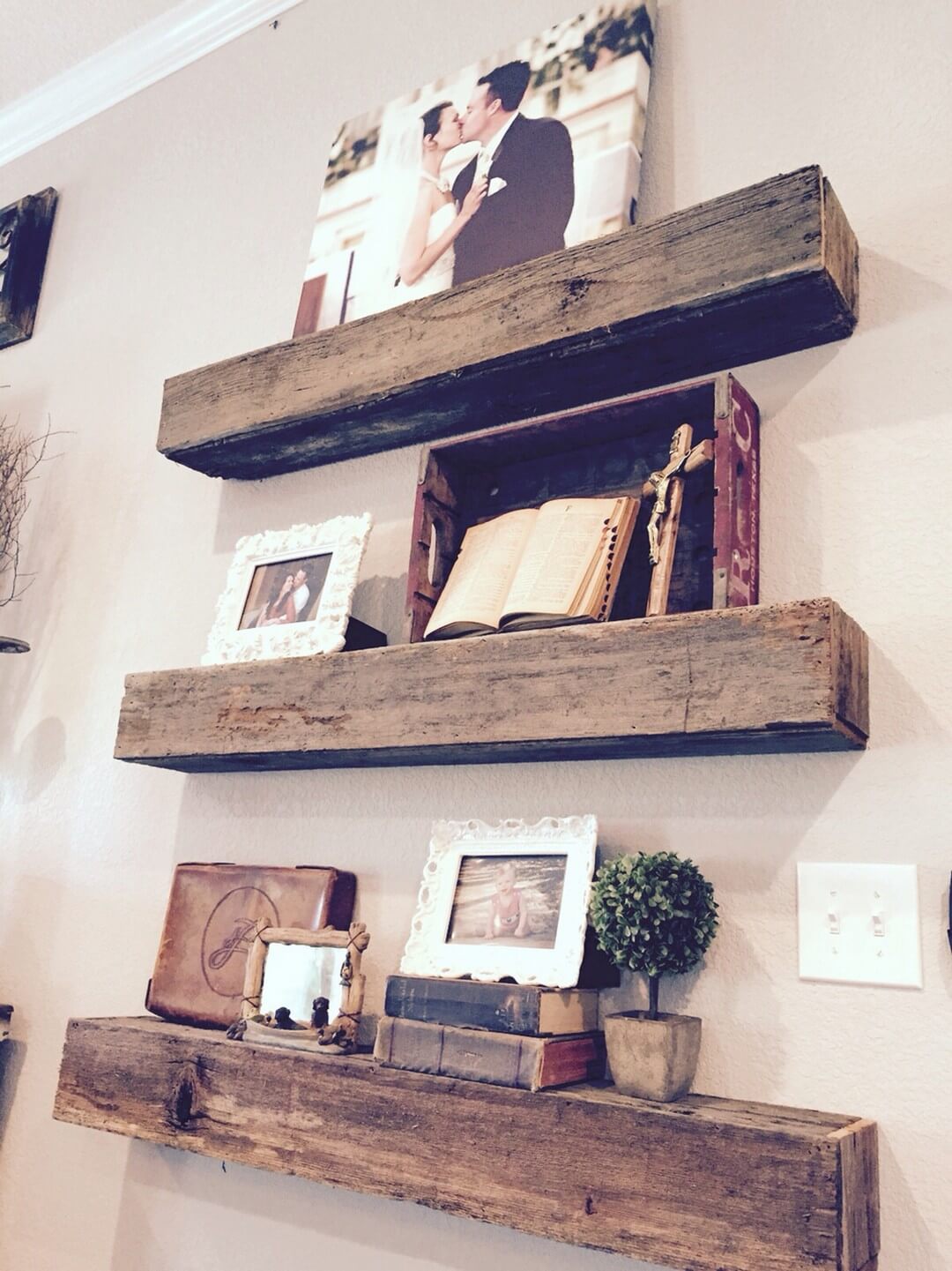Rough-Hewn Wood Shelves Display Cherished Memories