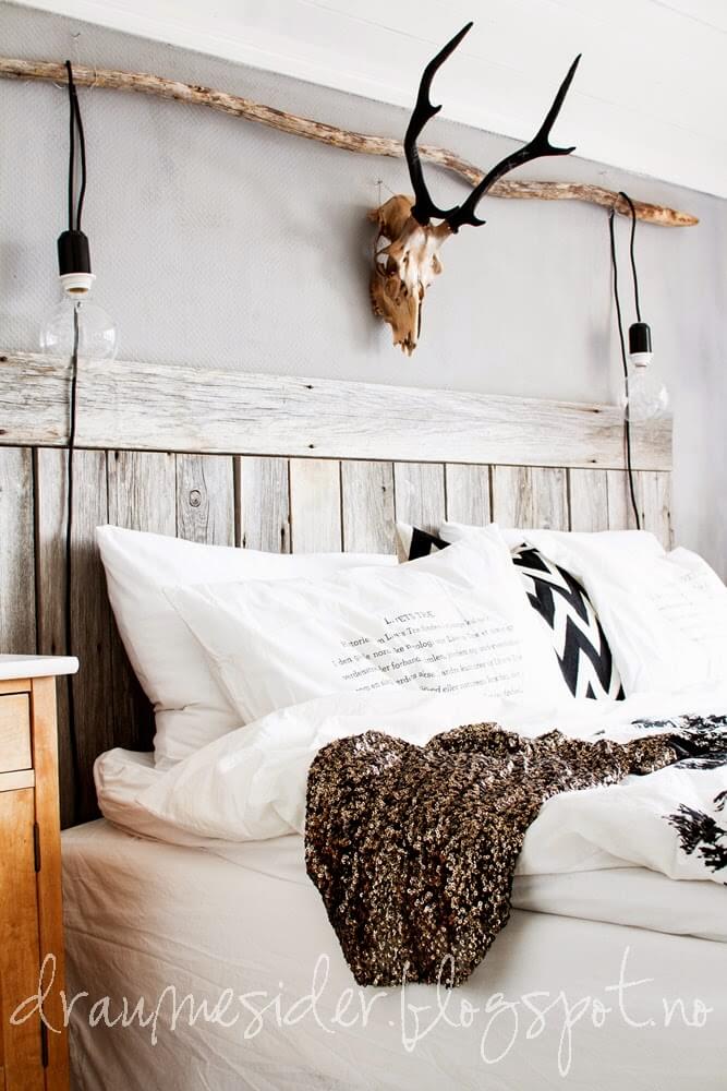 Drape a Driftwood Branch with Antlers and Pendant Lights