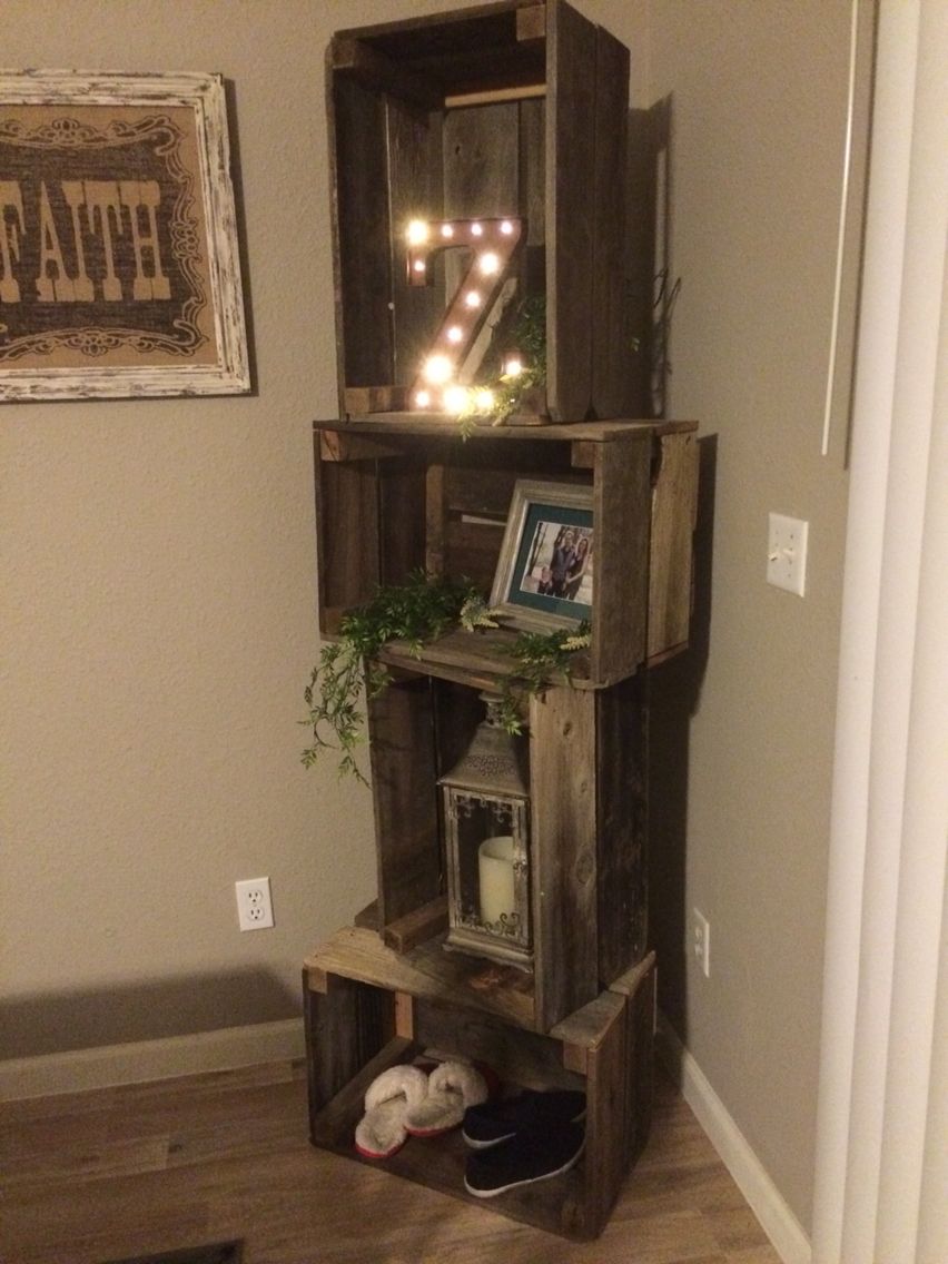 Stack Wooden Crates for Lantern and Photo Display