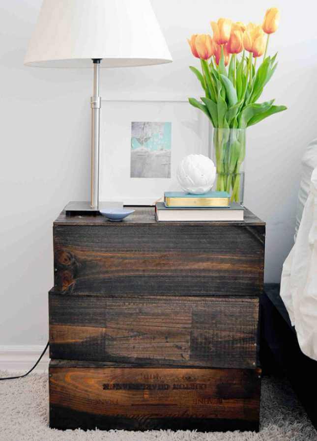 Stacked Wooden Crates as a Rustic Nightstand