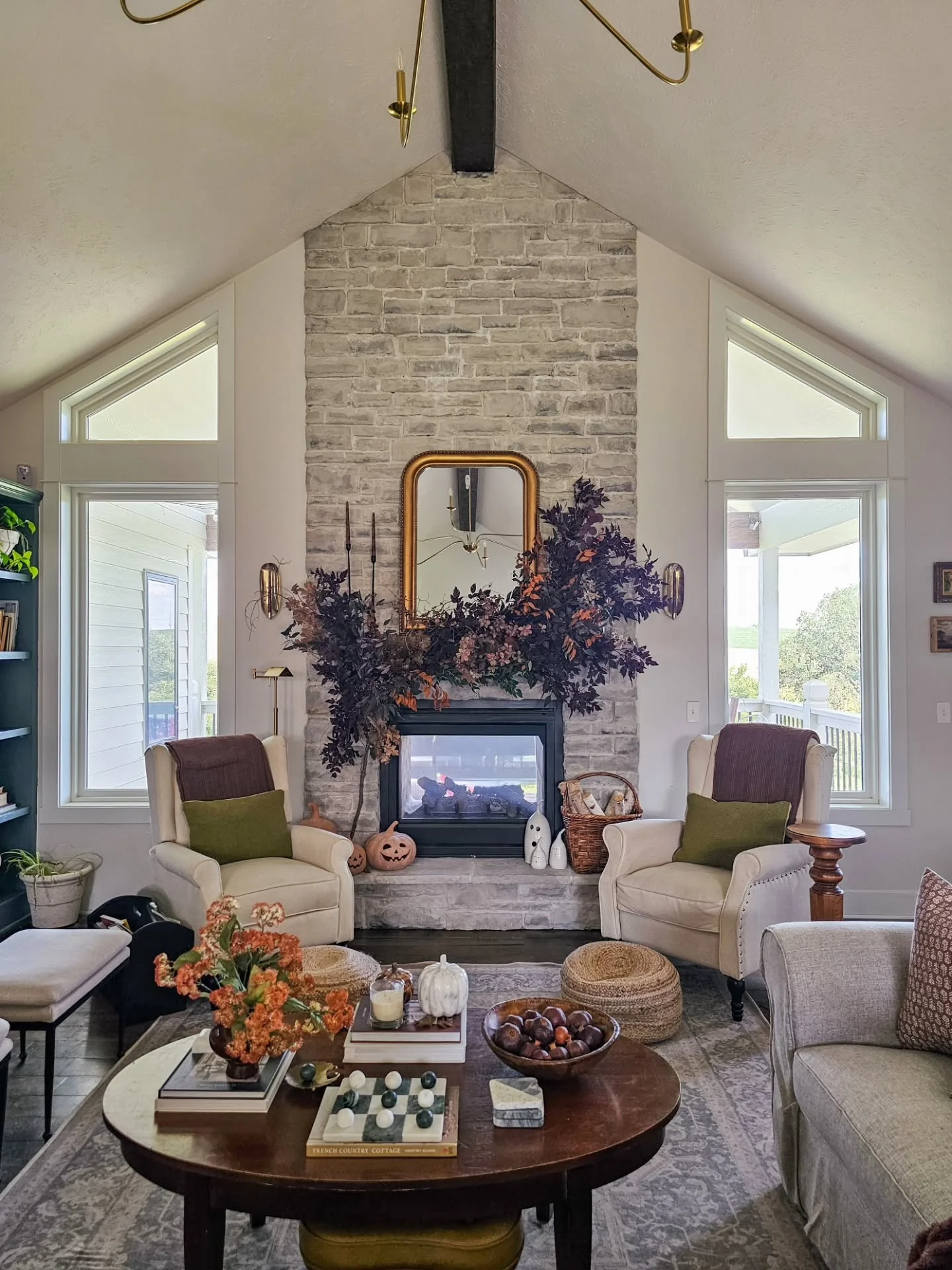 Drape Dark Plum Foliage Around a Fireplace Mirror