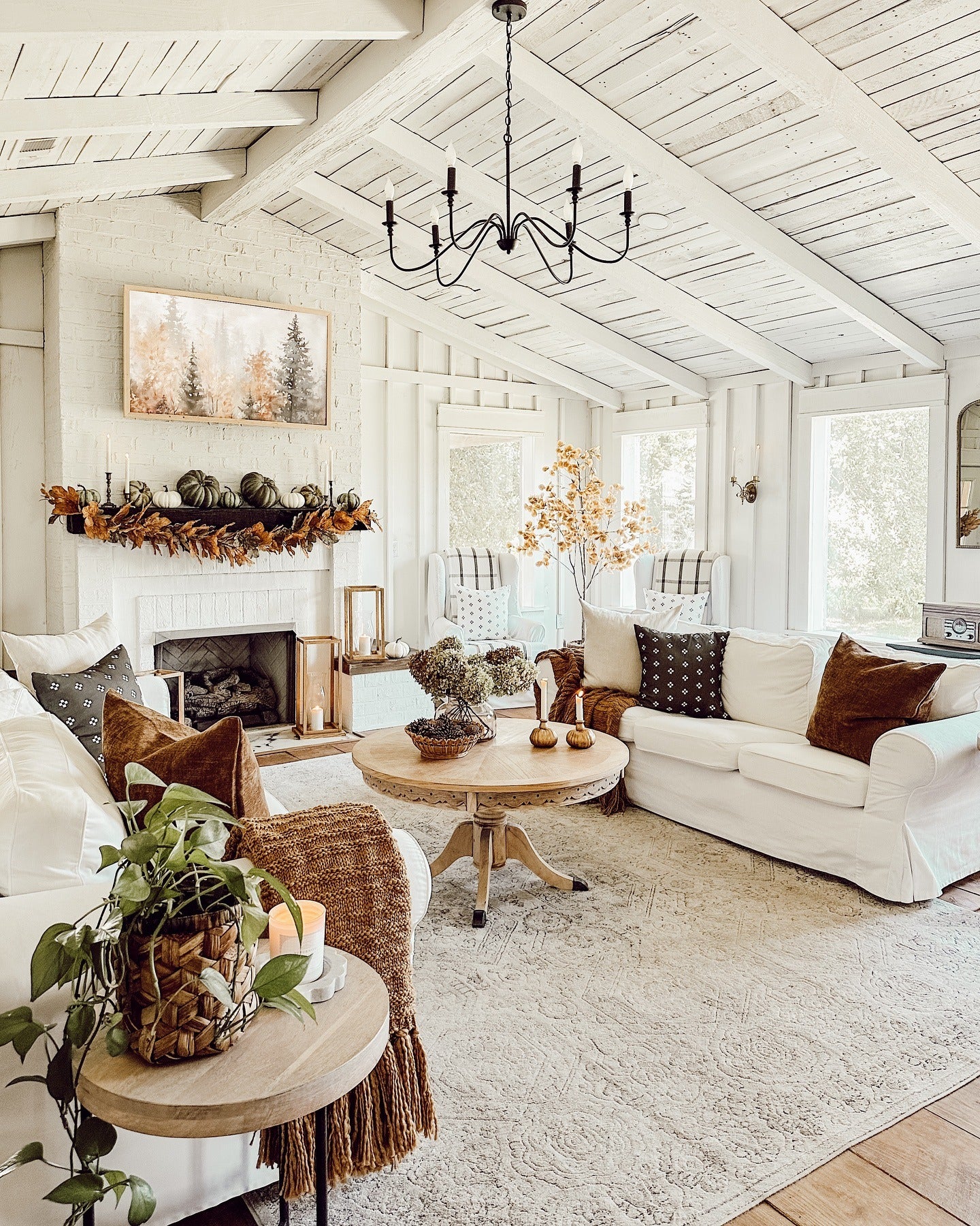 Framed Forest Artwork Sets a Cozy Fall Mood Above the Mantel
