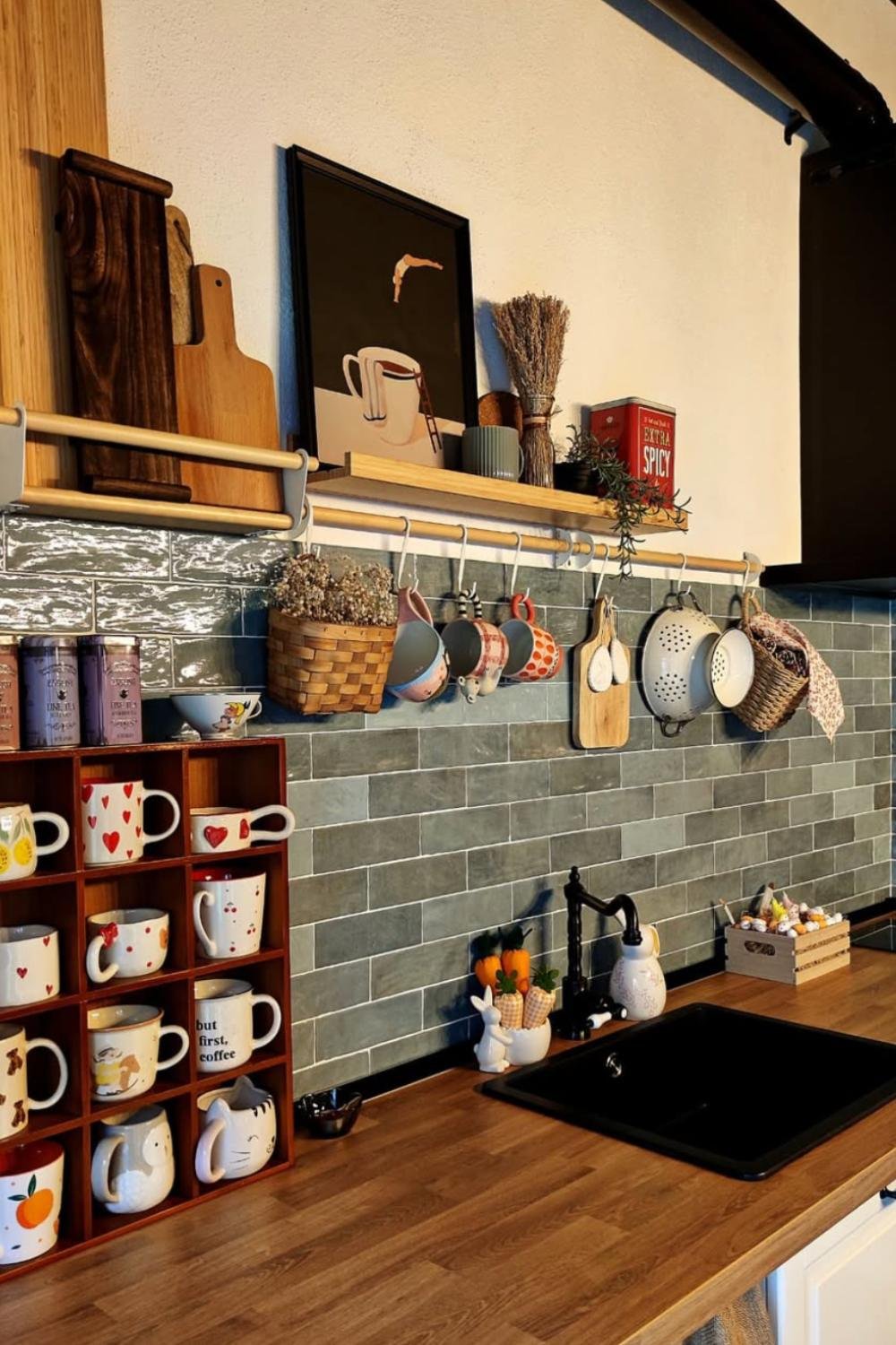 Wooden Cubby Shelf for Displaying Themed Mugs