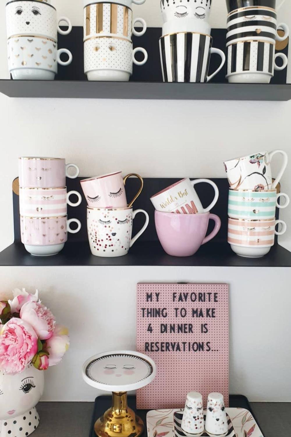 Stack Mugs With Faces and Gold Accents for Playful Storage