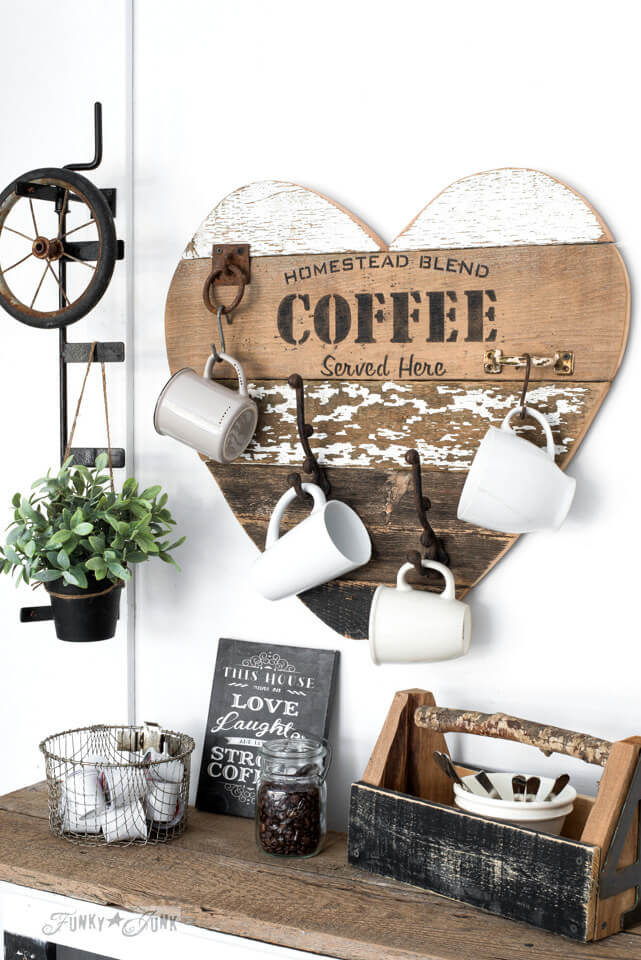 Heart-Shaped Sign with Mug Hooks