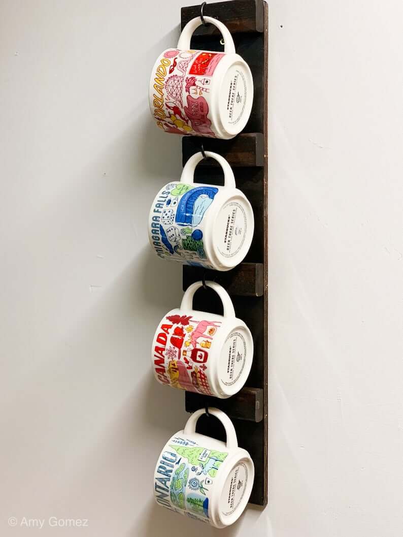 Dark Wood Rack with Recessed Mug Holders