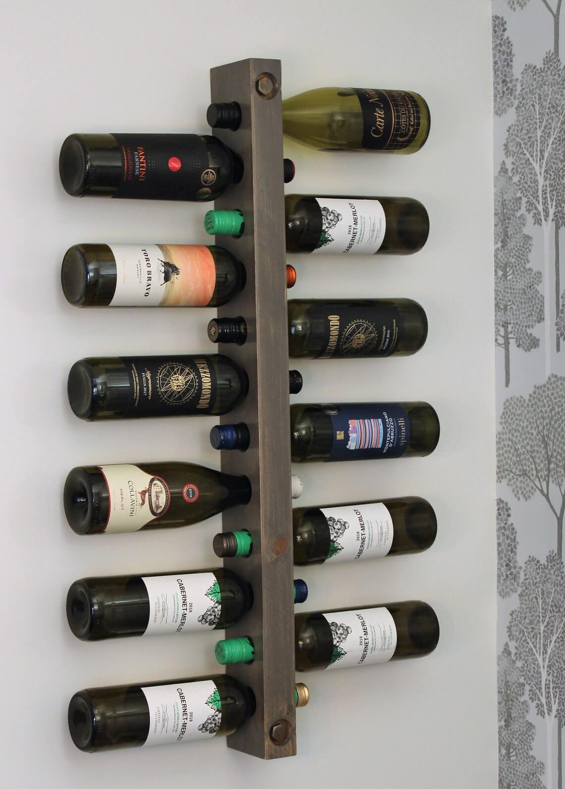 Vertical Wood Post Holds Bottles With Exposed Bolts