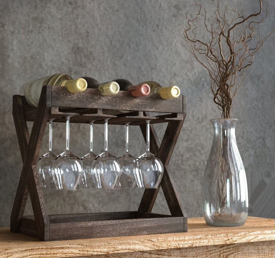 Combine Bottle Storage and Glass Hangers in an X-Frame