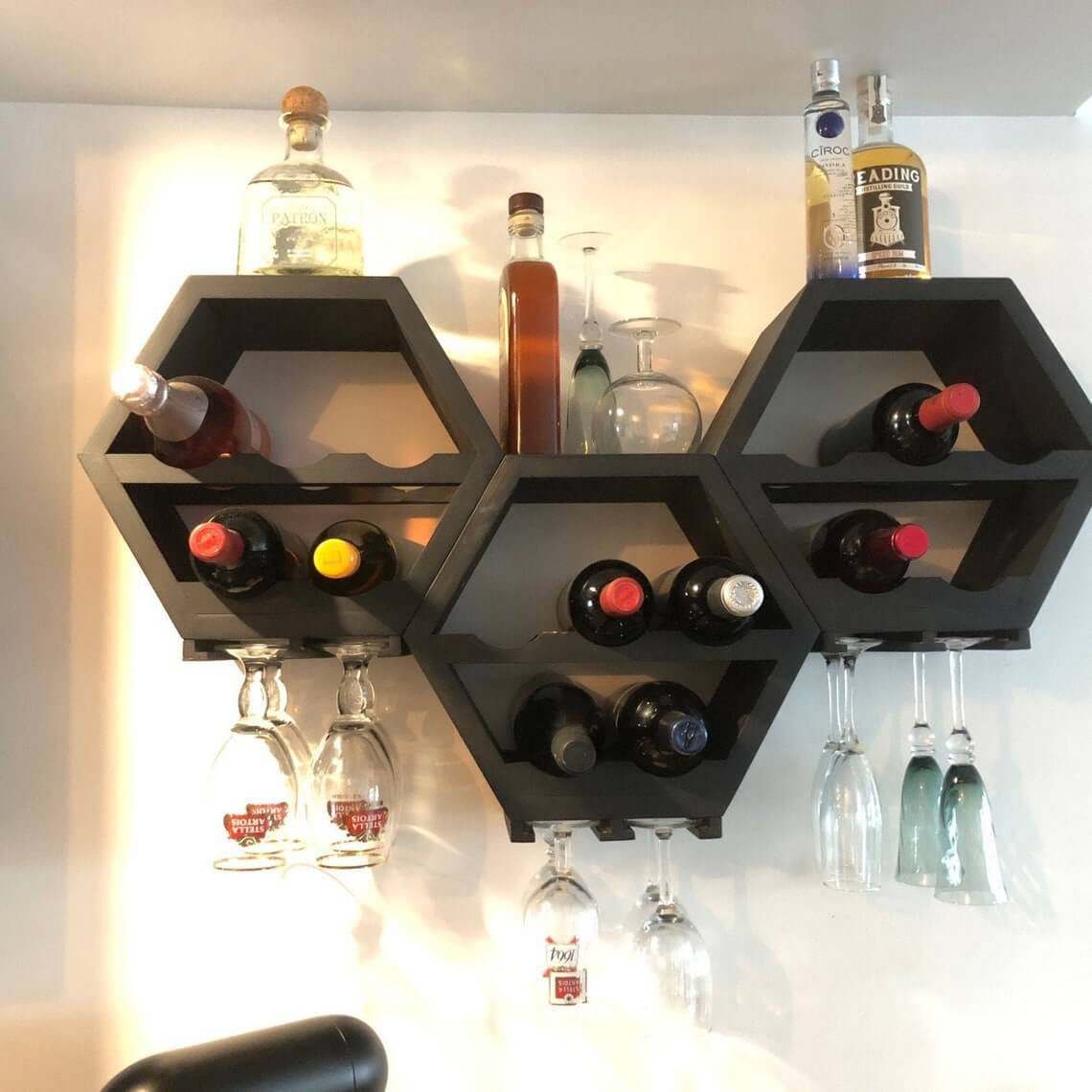 Combine Hexagonal Shelves for Bottles and Glasses