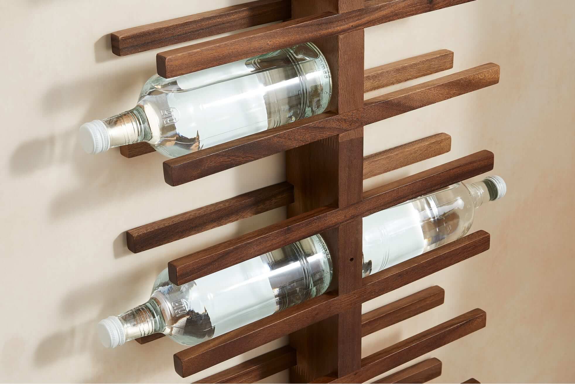 Showcase Bottles on a Dark Wood Slatted Rack