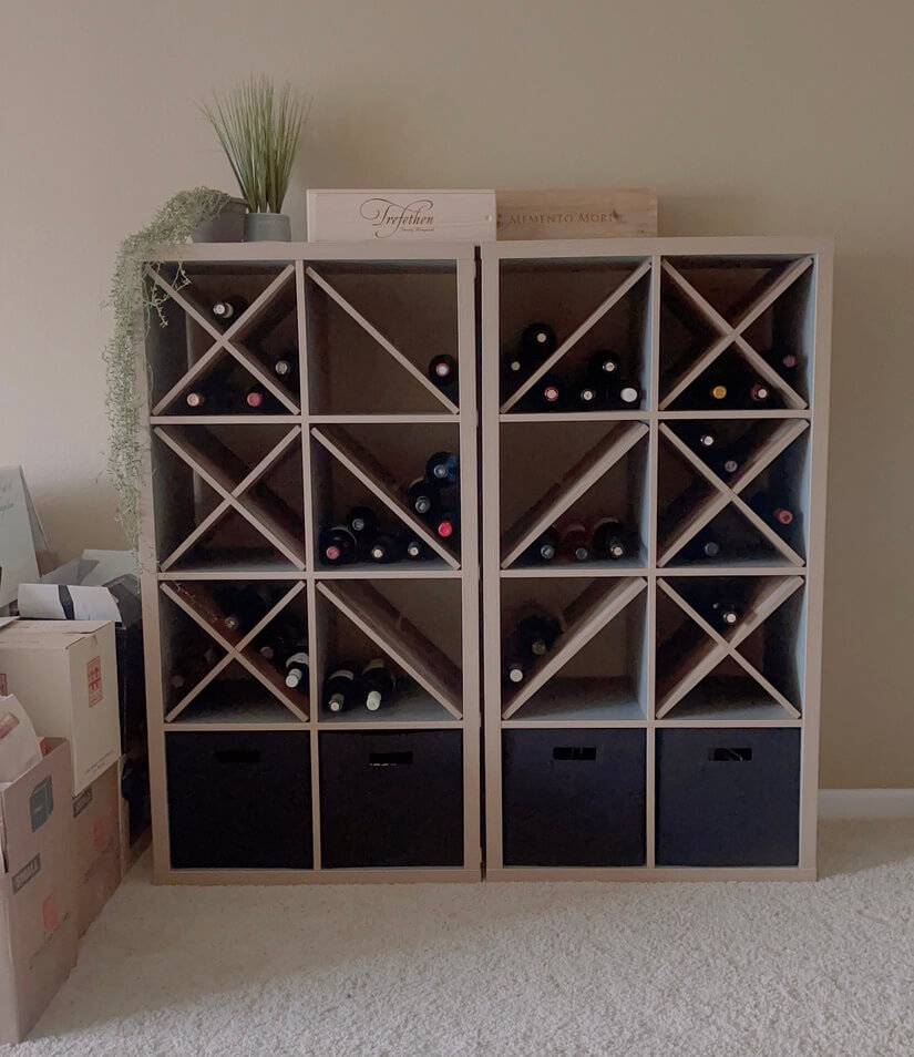Cube Shelving With X-Dividers for Angled Bottle Storage