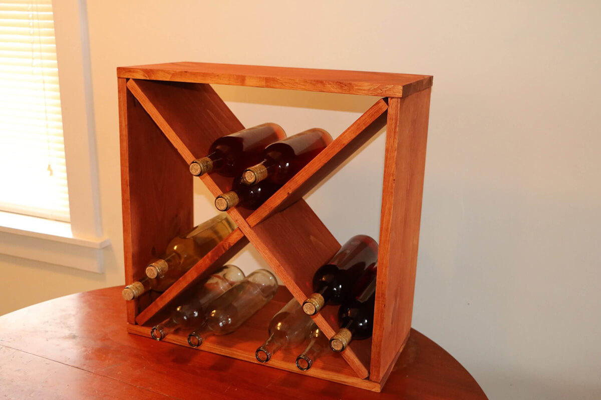 Angle Bottles with an X-Frame Wooden Rack