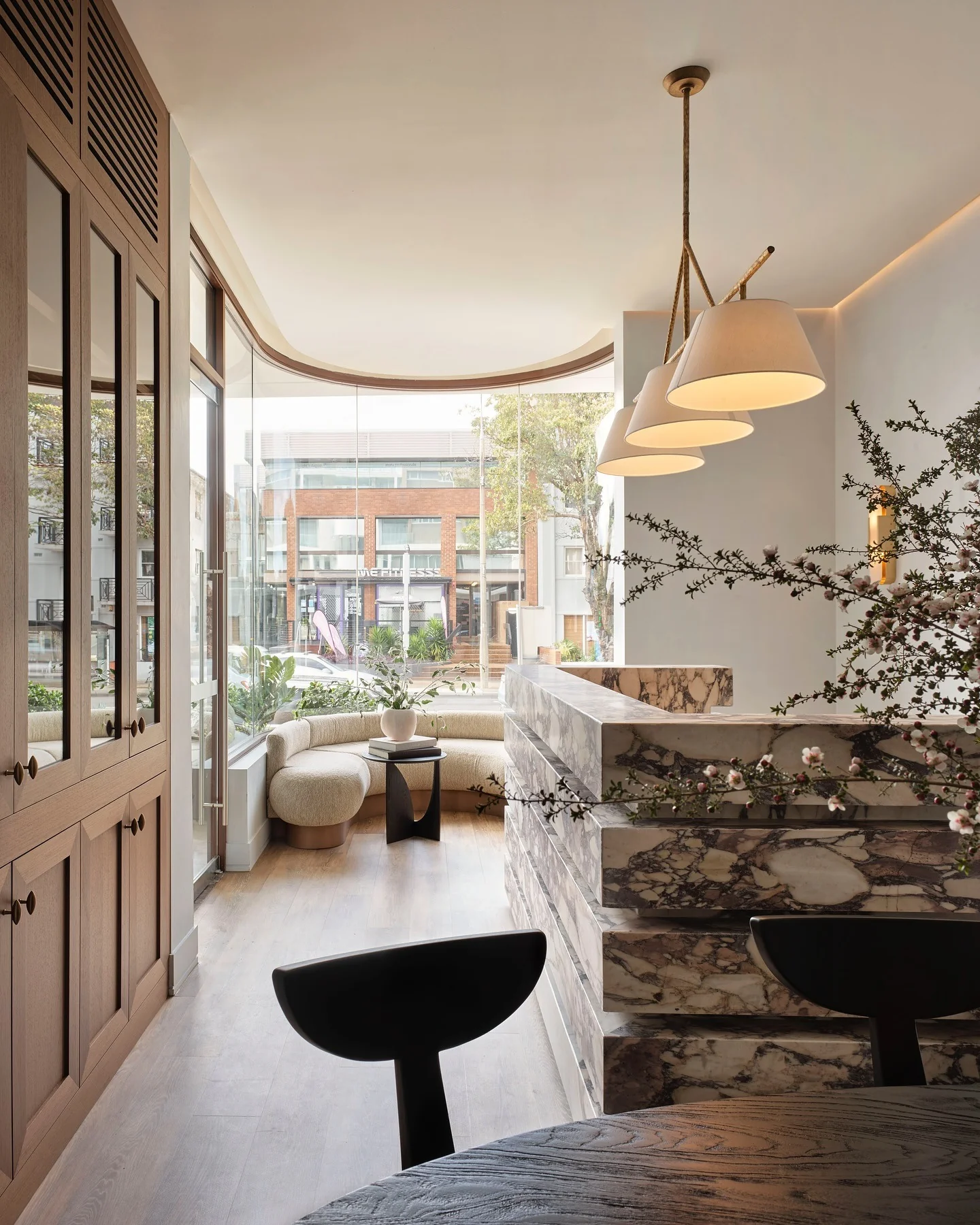 Stacked Marble Reception Desk Creates a Dramatic Focal Point