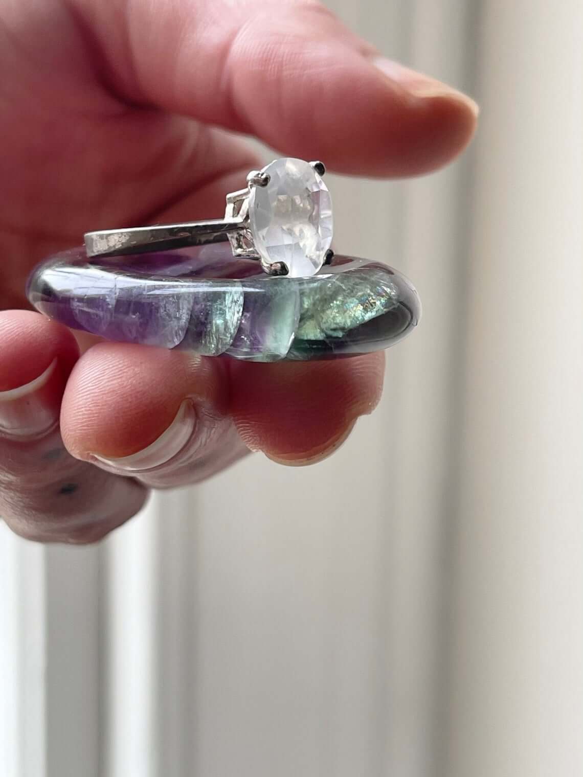 Polished Fluorite Slice Holds Rings Naturally