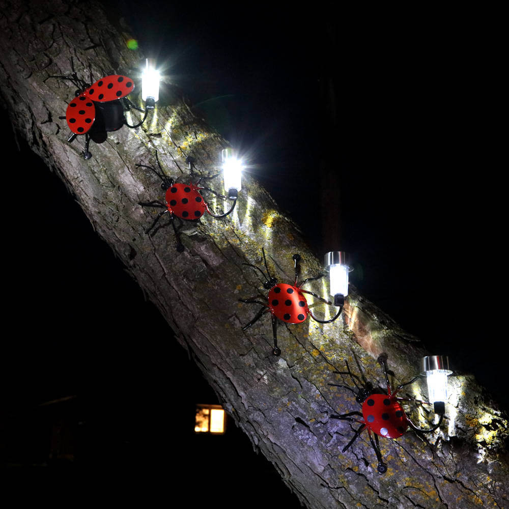 Ladybug Solar Lights Cling to Tree Trunks