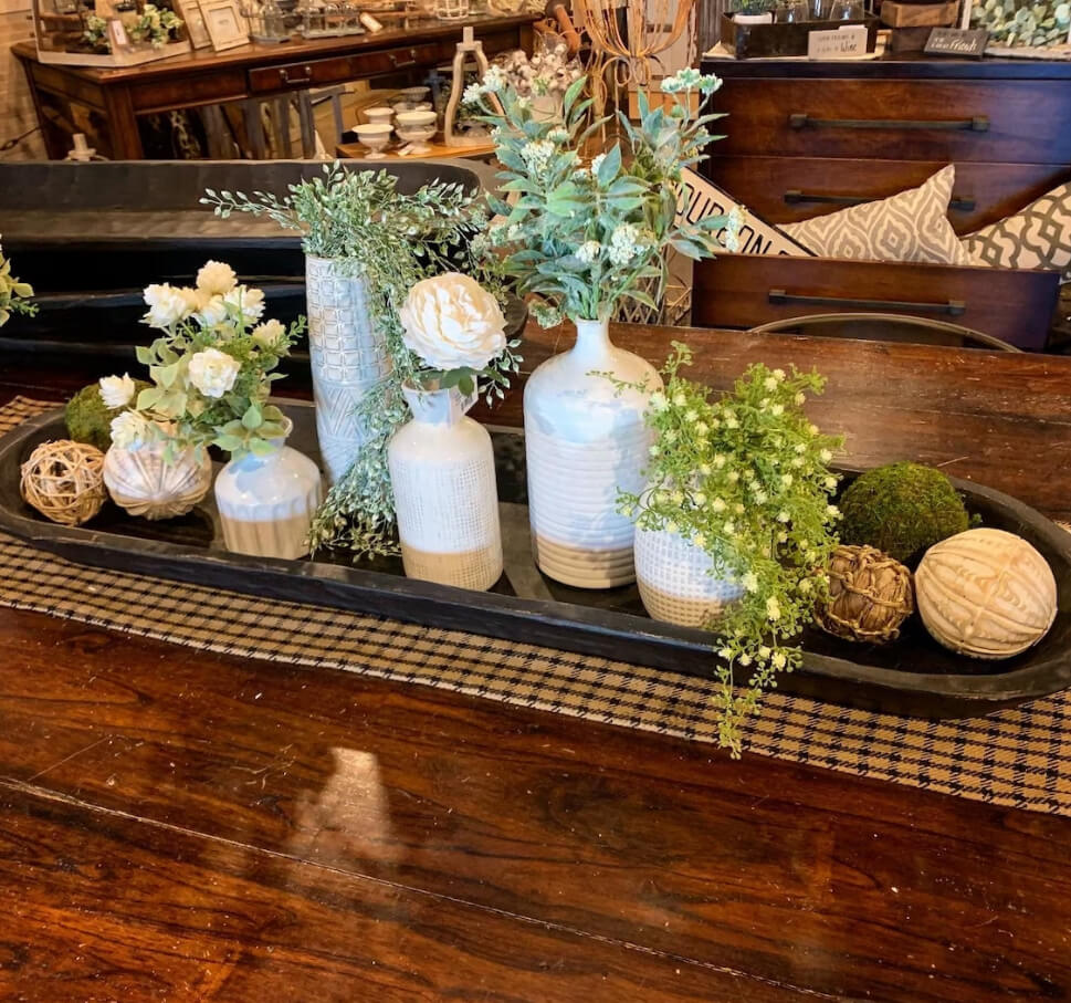 White Vases and Natural Spheres for a Textured Vignette