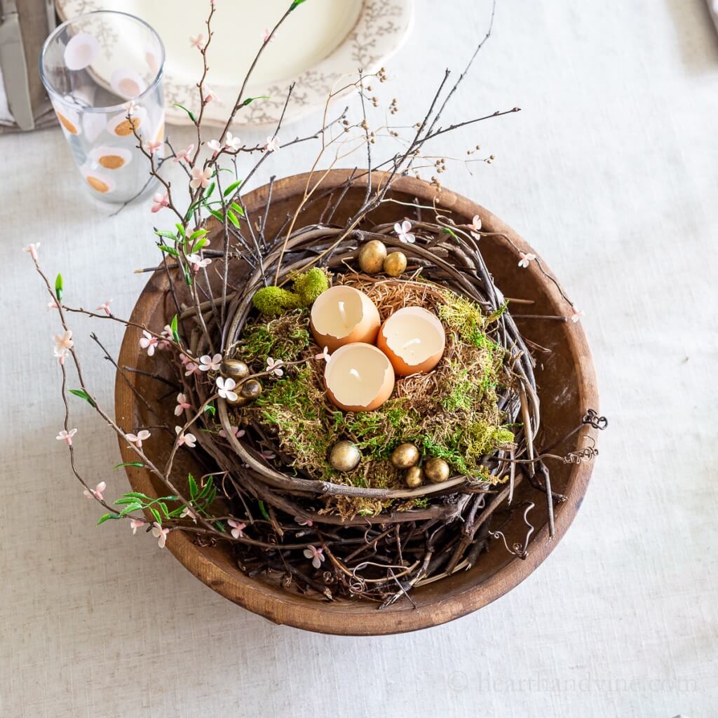 Eggshell Candles and Golden Eggs in a Nest