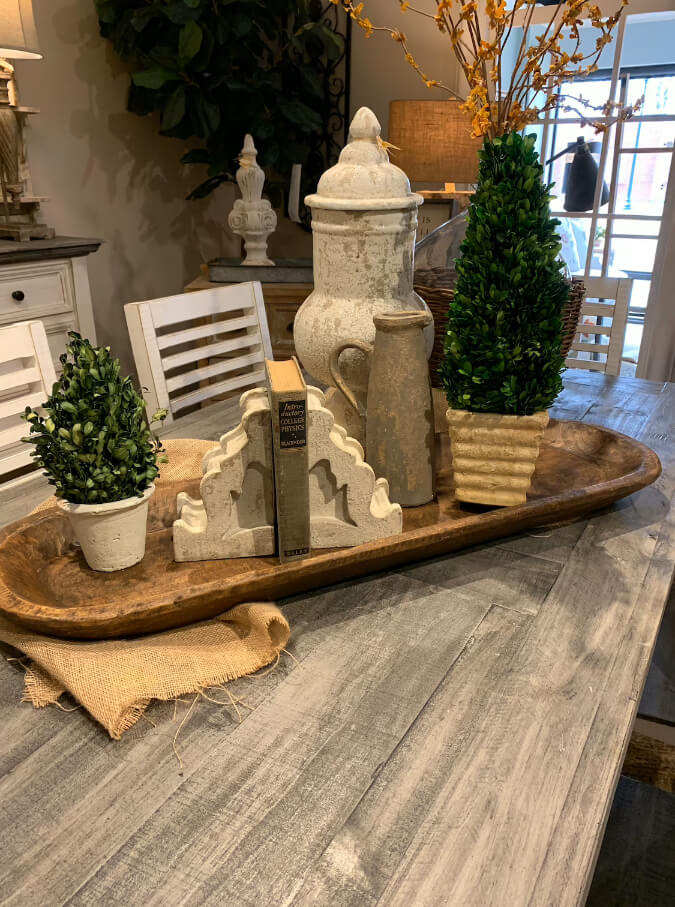 Layered Architectural Accents in a Long Bowl