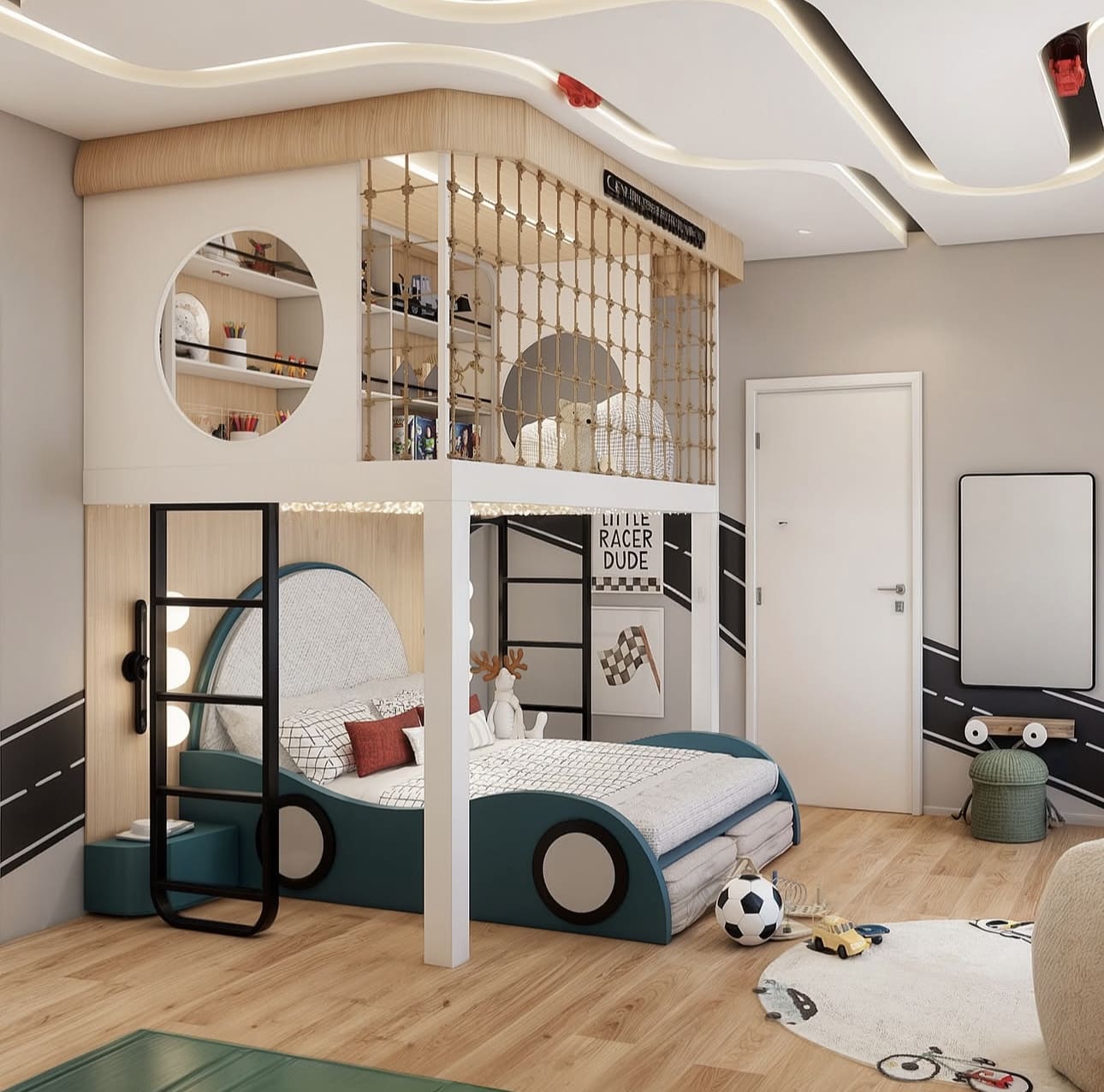 Loft Bed With Integrated Rope Netting for Play