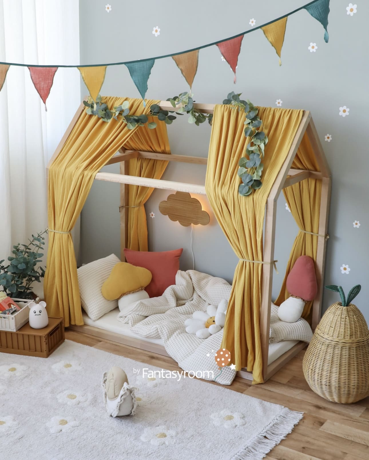 Yellow Canopy Drapes Create a Cozy Bed Nook