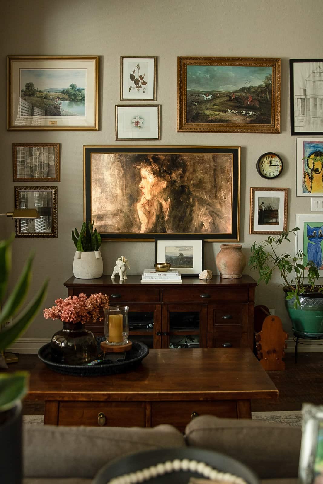 Layer Art and a Vintage Clock for Depth and Character