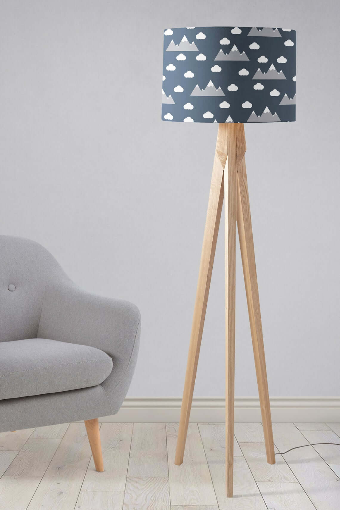 Whimsical Mountain and Cloud Lamp Shade for a Tripod Floor Lamp