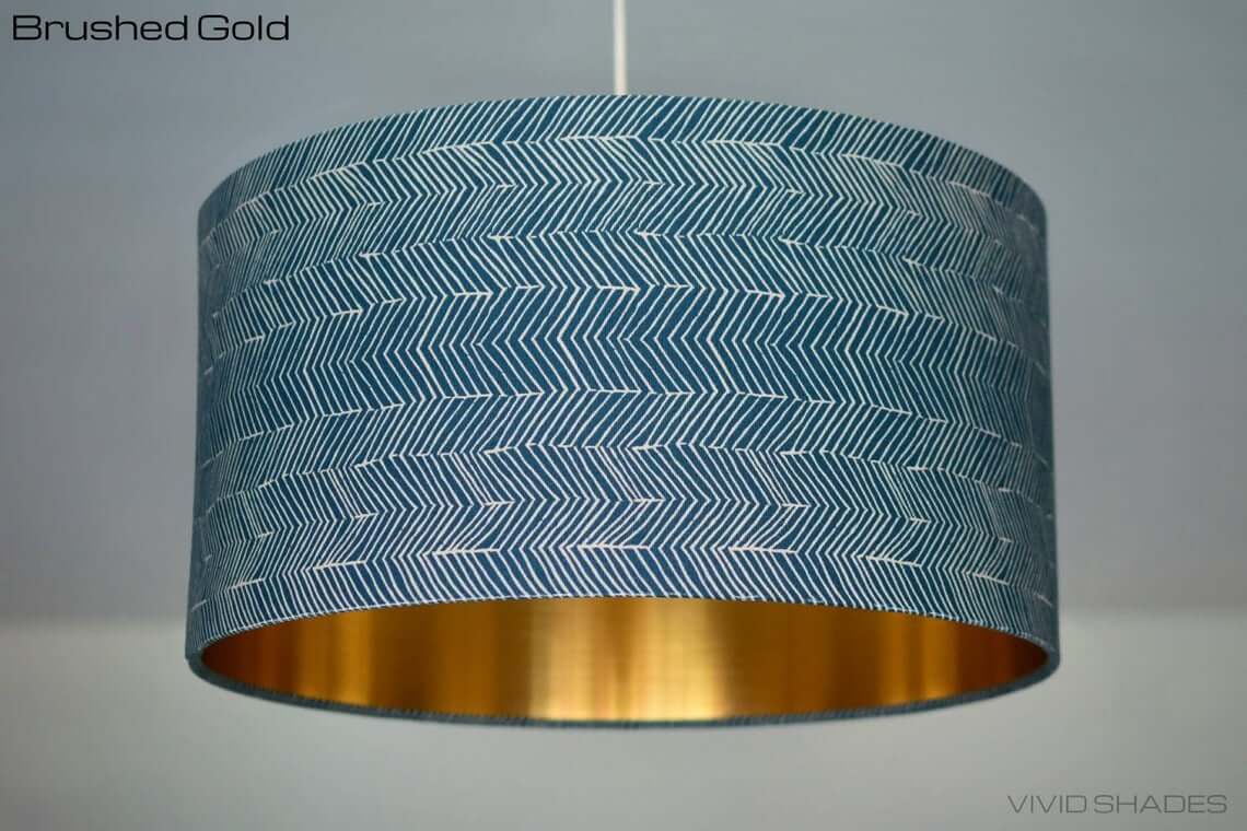 Geometric Teal Lamp Shade With Warm Brushed Gold Interior