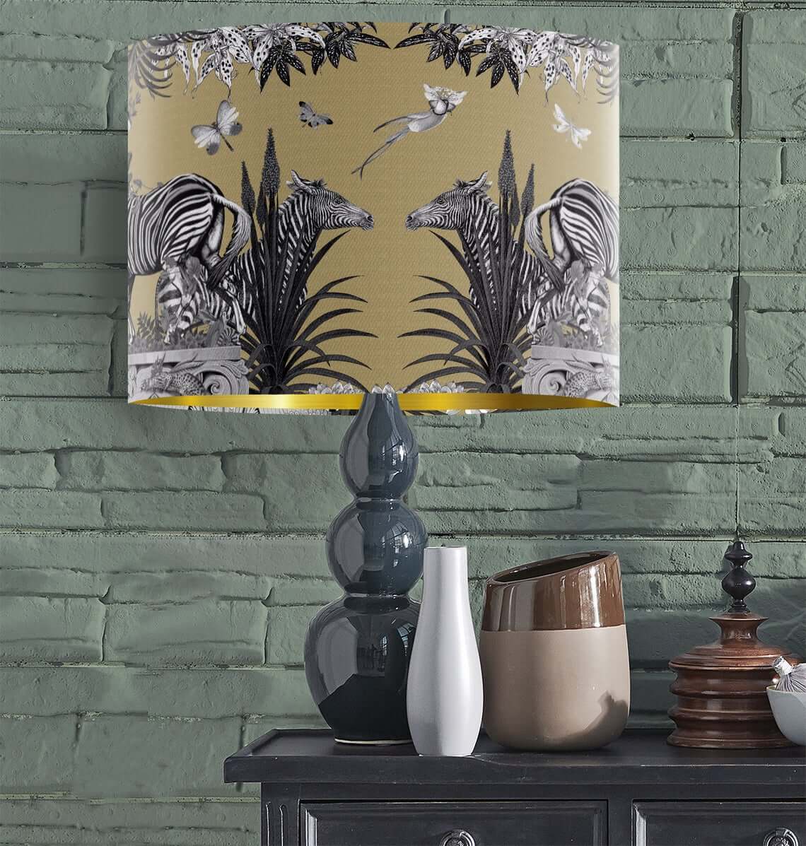 Safari Scene Lamp Shade With Zebra and Botanical Motifs