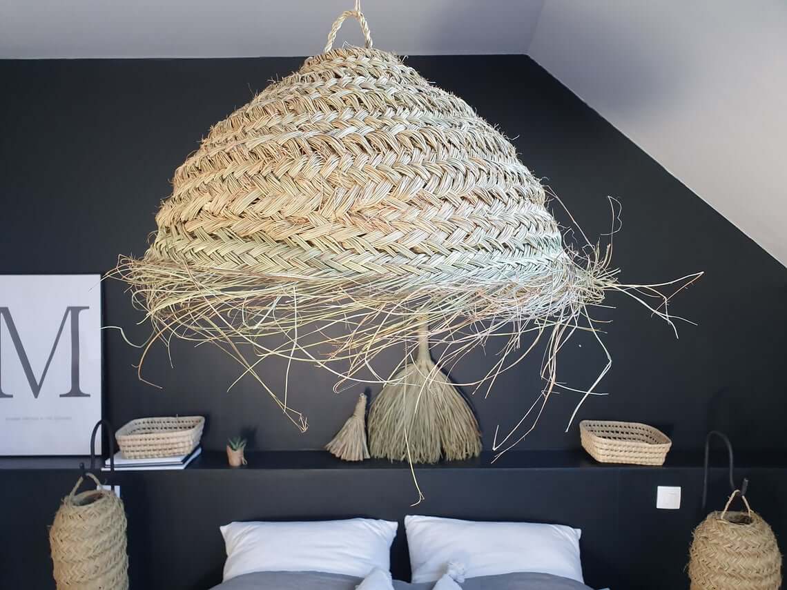 Woven Grass Lamp Shade With Frayed Edges