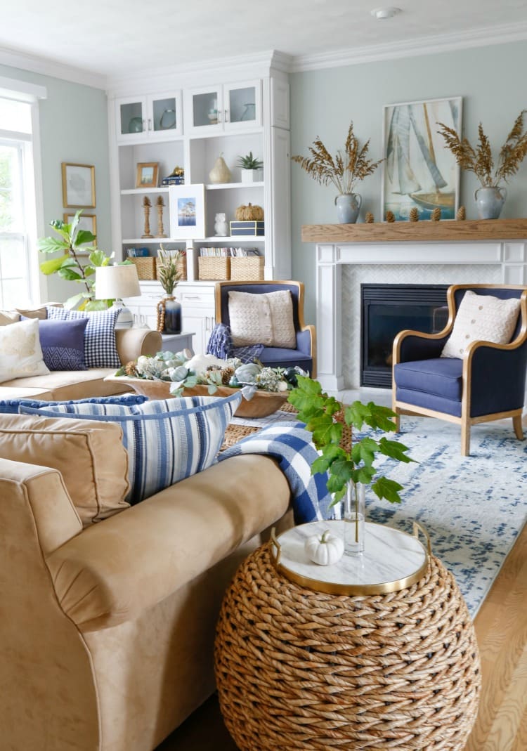 Top a Woven Ottoman with a Marble Tray for Decor