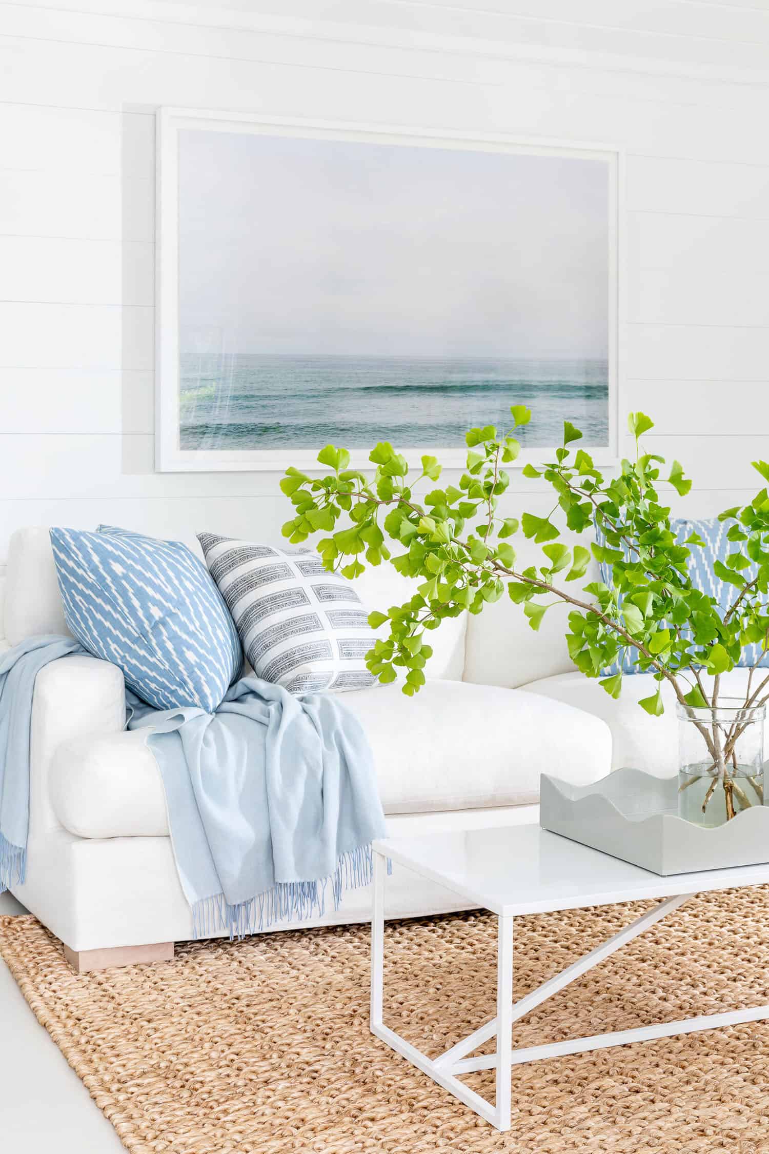 Large Ocean Artwork Sets a Serene Coastal Scene