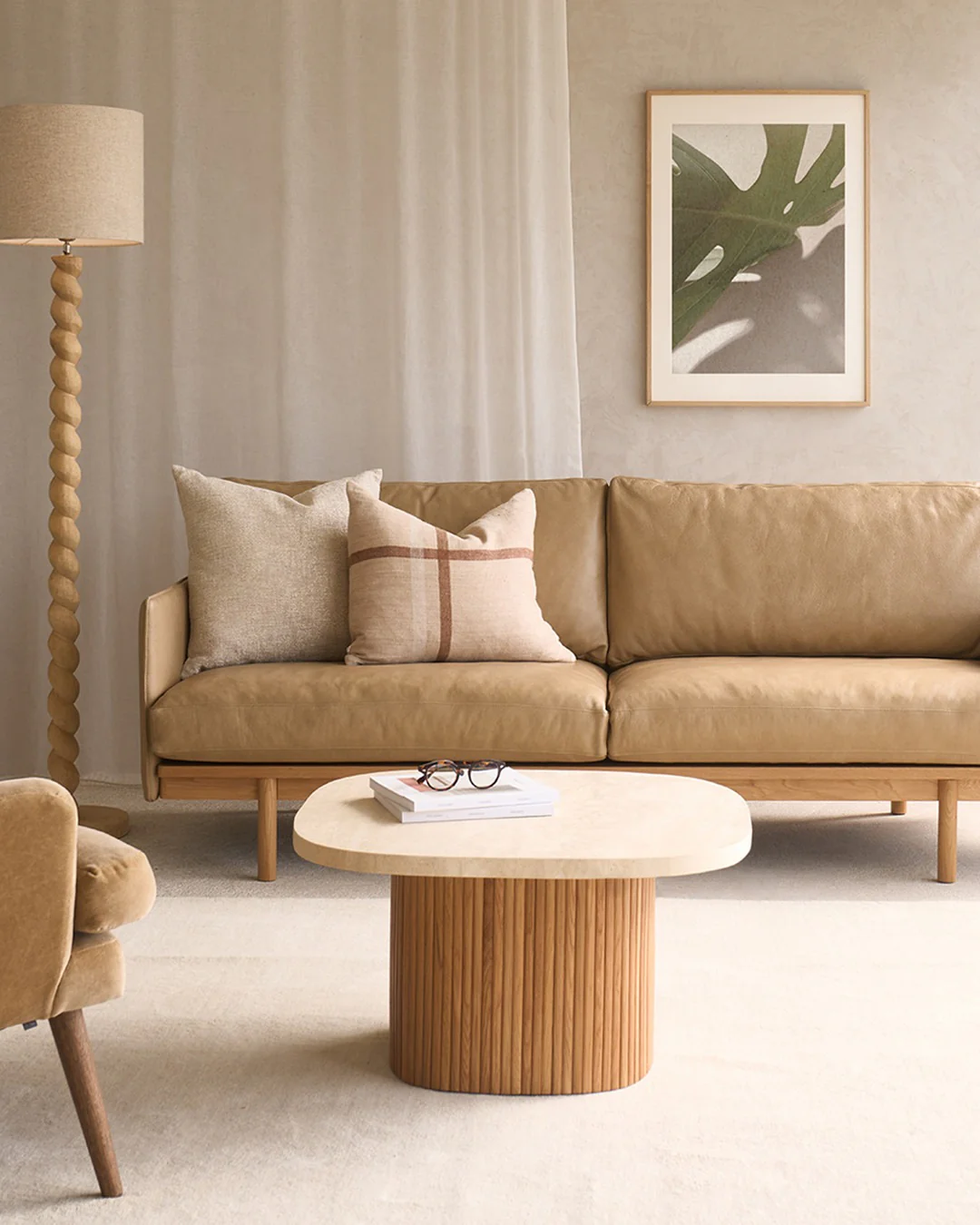 Fluted Wood Pedestal Coffee Table Adds Organic Texture