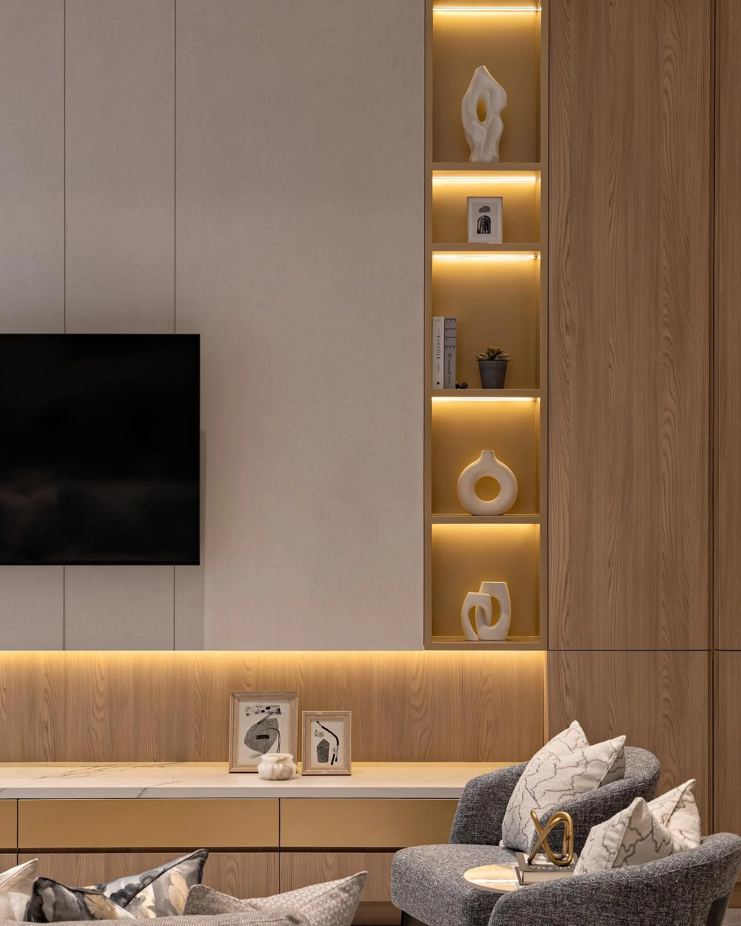 Illuminate Decor with Vertical Wood Niches