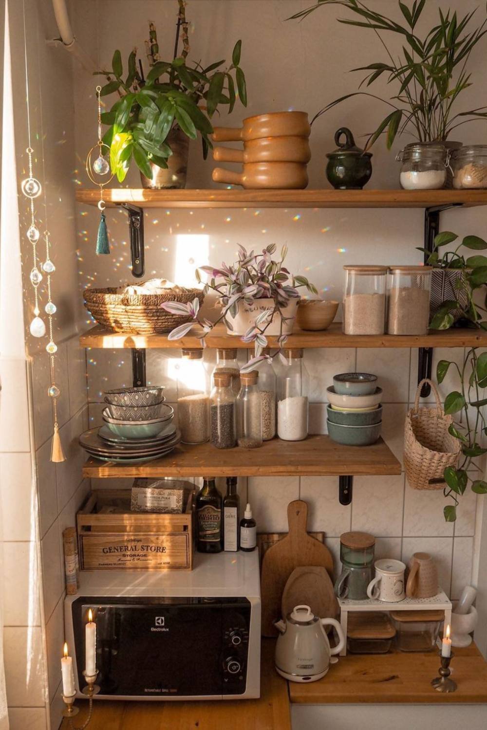 Stack Warm-Toned Ceramic Bowls on Open Shelving