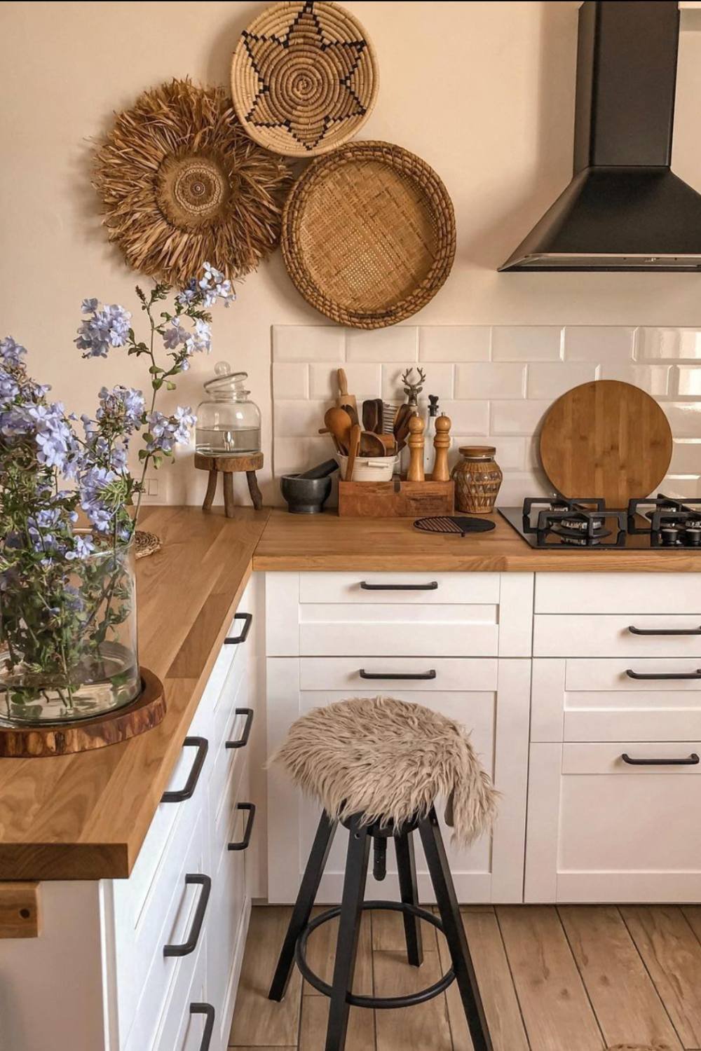 Woven Wall Baskets Add Global Texture Above the Counter