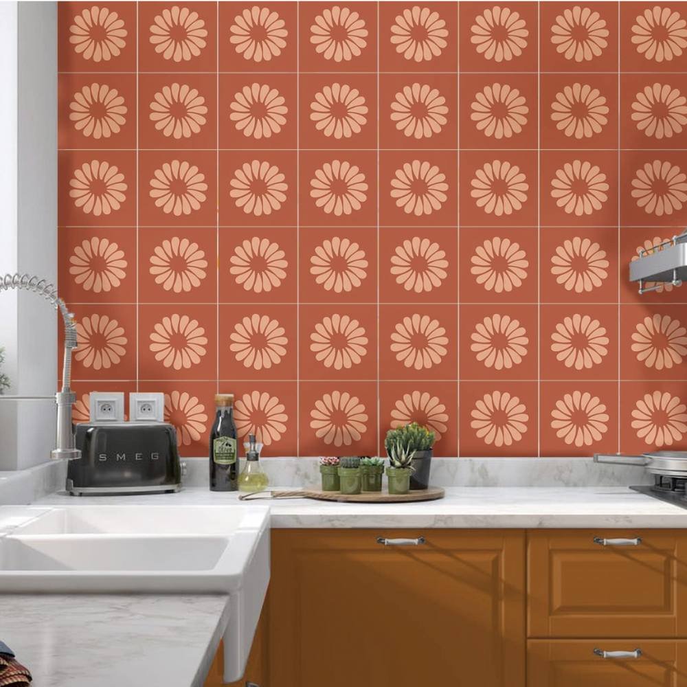 Retro Floral Tile Backsplash for a Playful Boho Kitchen