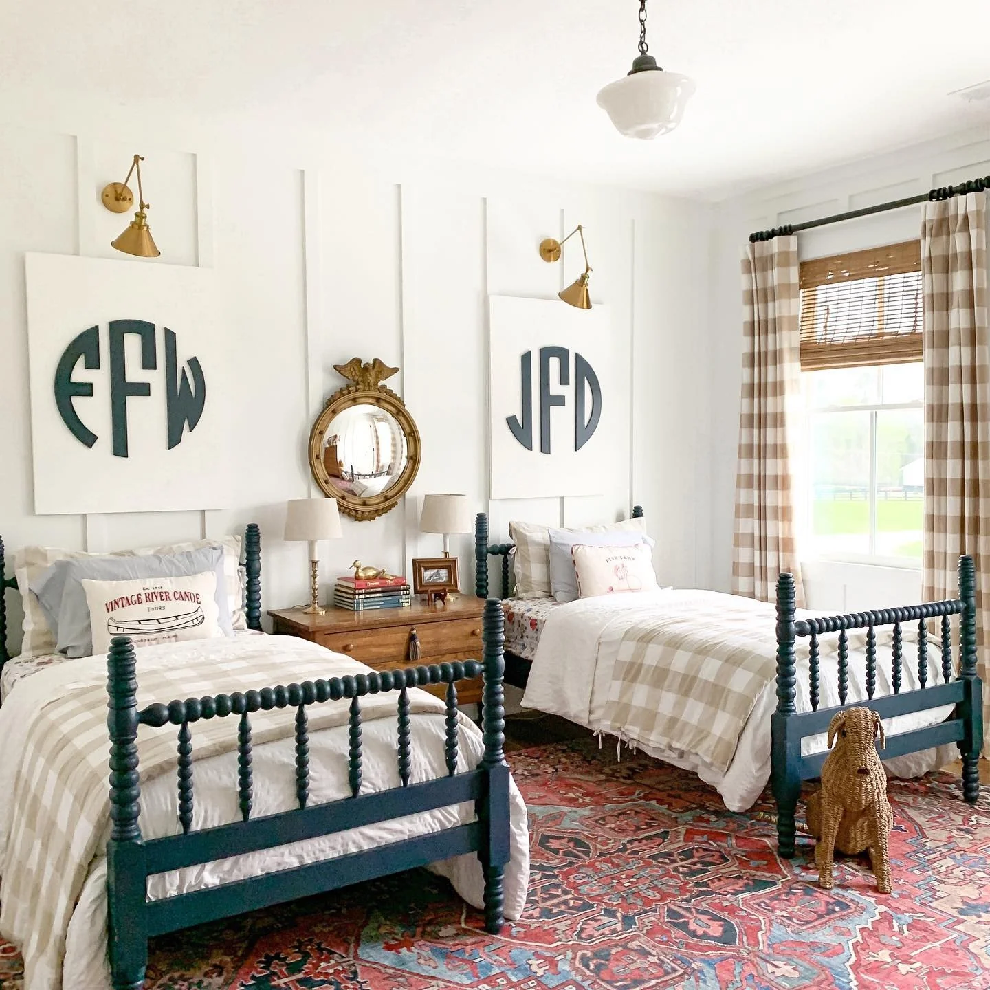 Large Monogram Art Adds Bold Personalization Above Beds