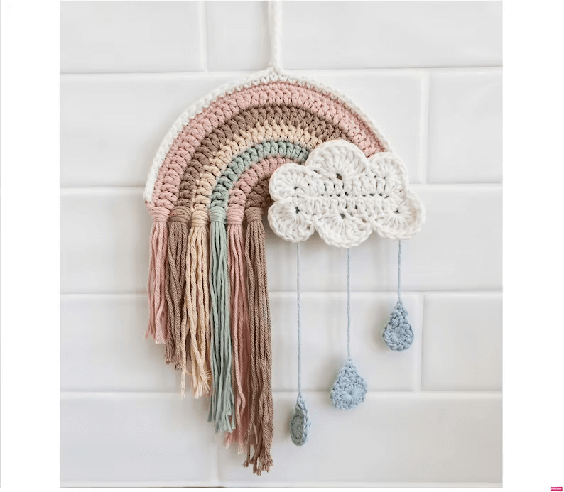 Pastel Rainbow with Cloud and Raindrop Accents