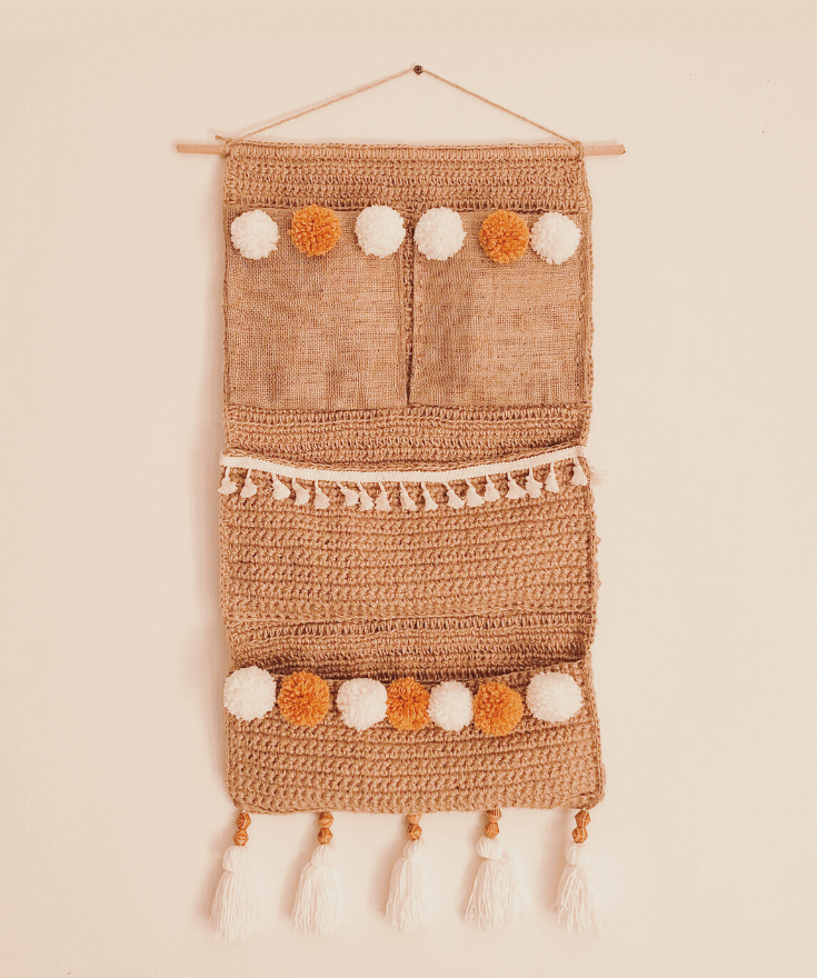 Jute Organizer with Pom-Pom and Tassel Accents