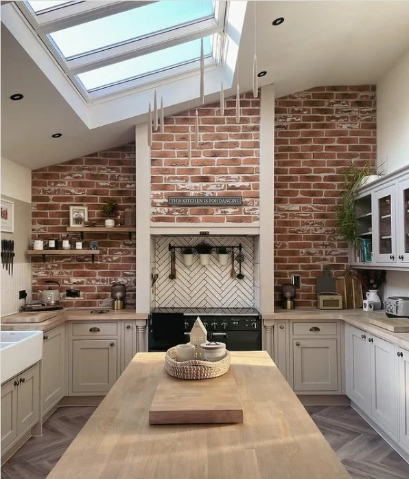 Angled Shelving in a Brick Nook