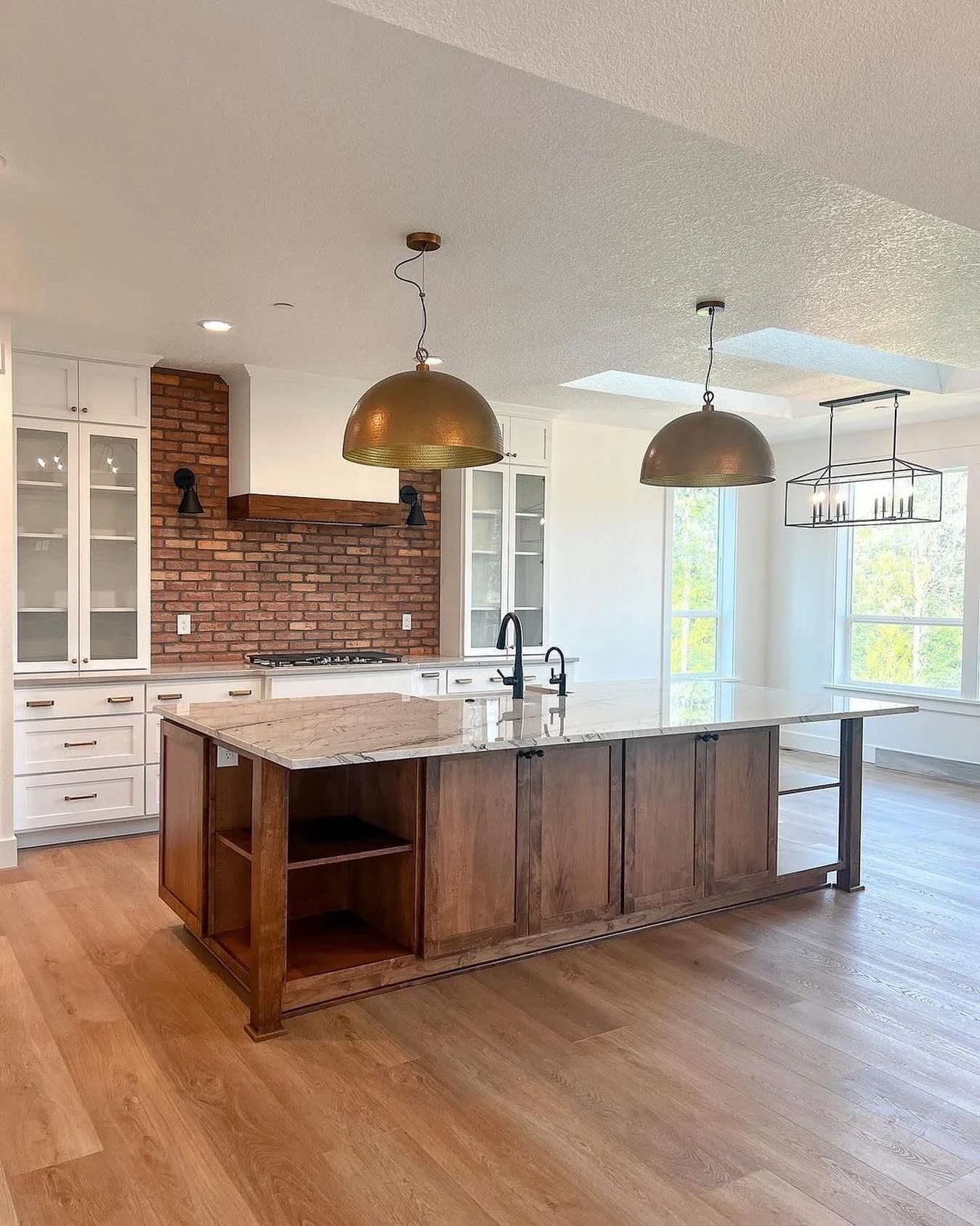 Earthy Red Brick Paired with Rich Wood Tones