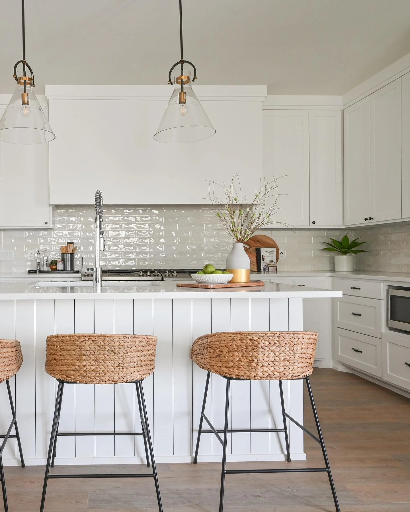 White Beadboard Paneling Accents Kitchen Island Base