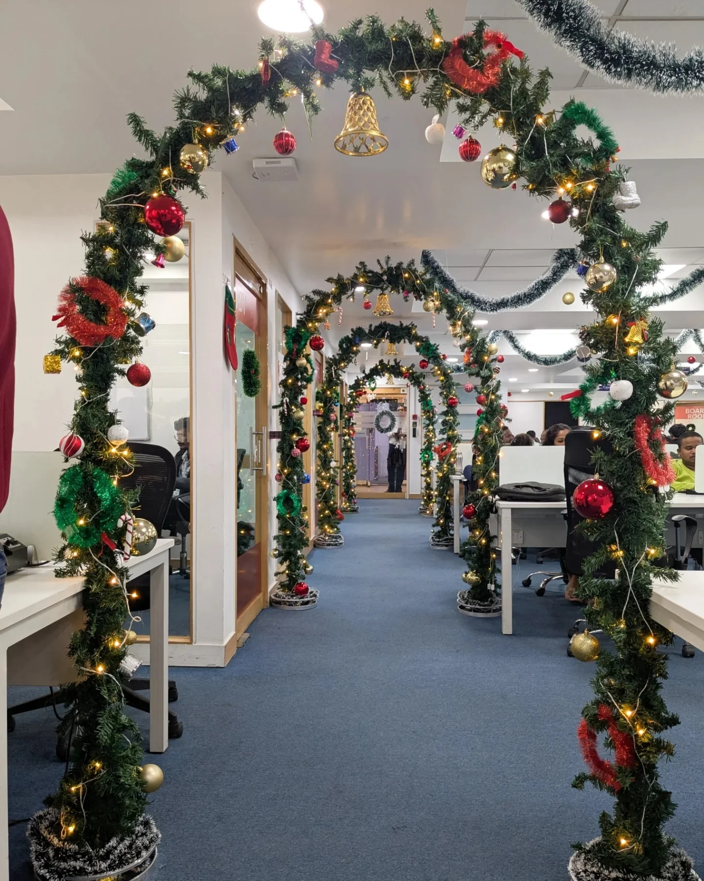 Garland Archway Frames a Festive Hallway