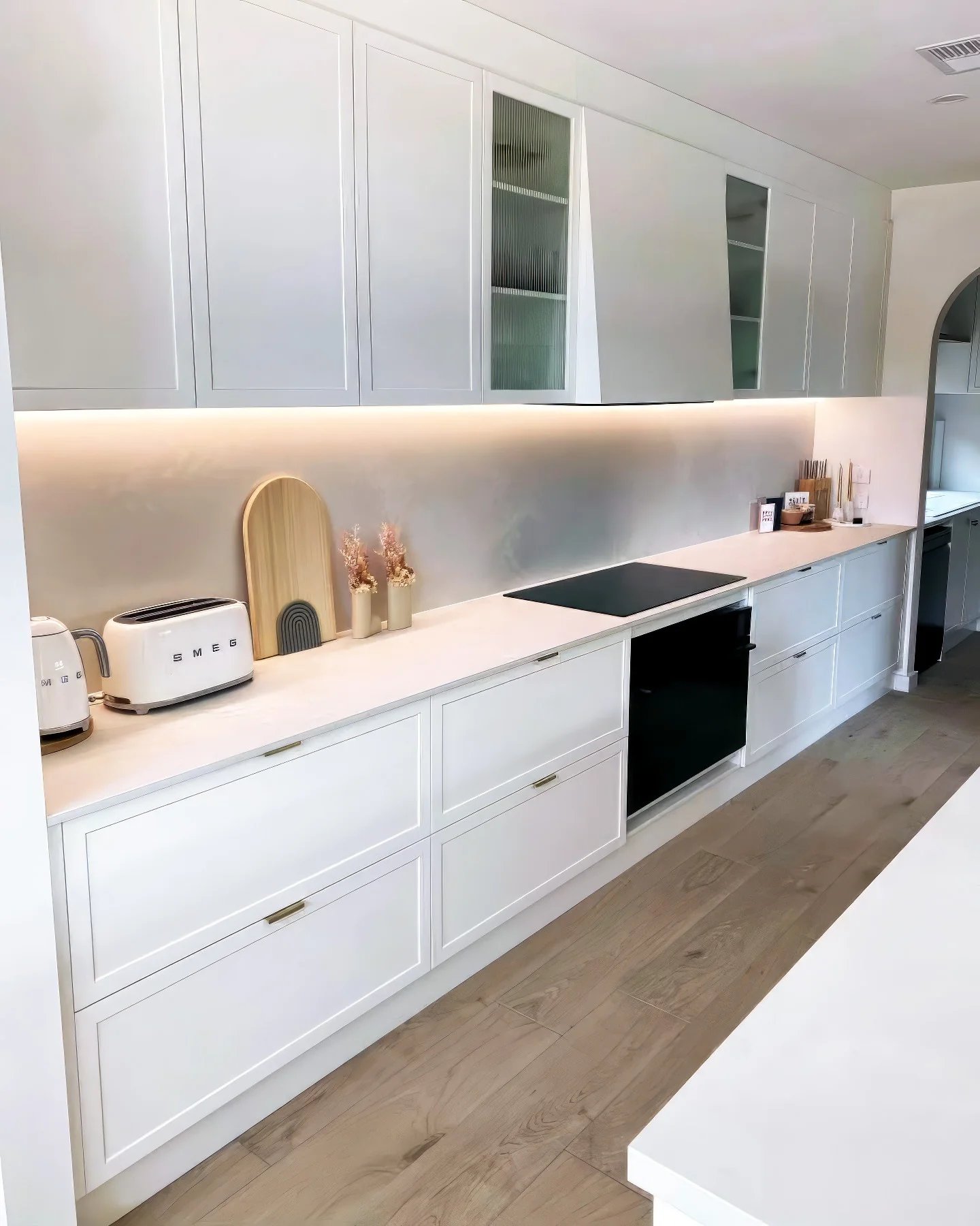 Soften Upper Cabinets with Ribbed Glass Doors