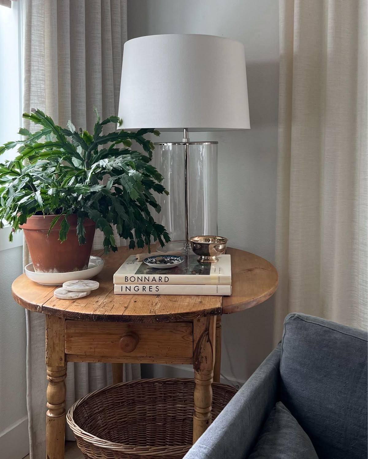 Stacked Art Books Frame a Decorative Dish