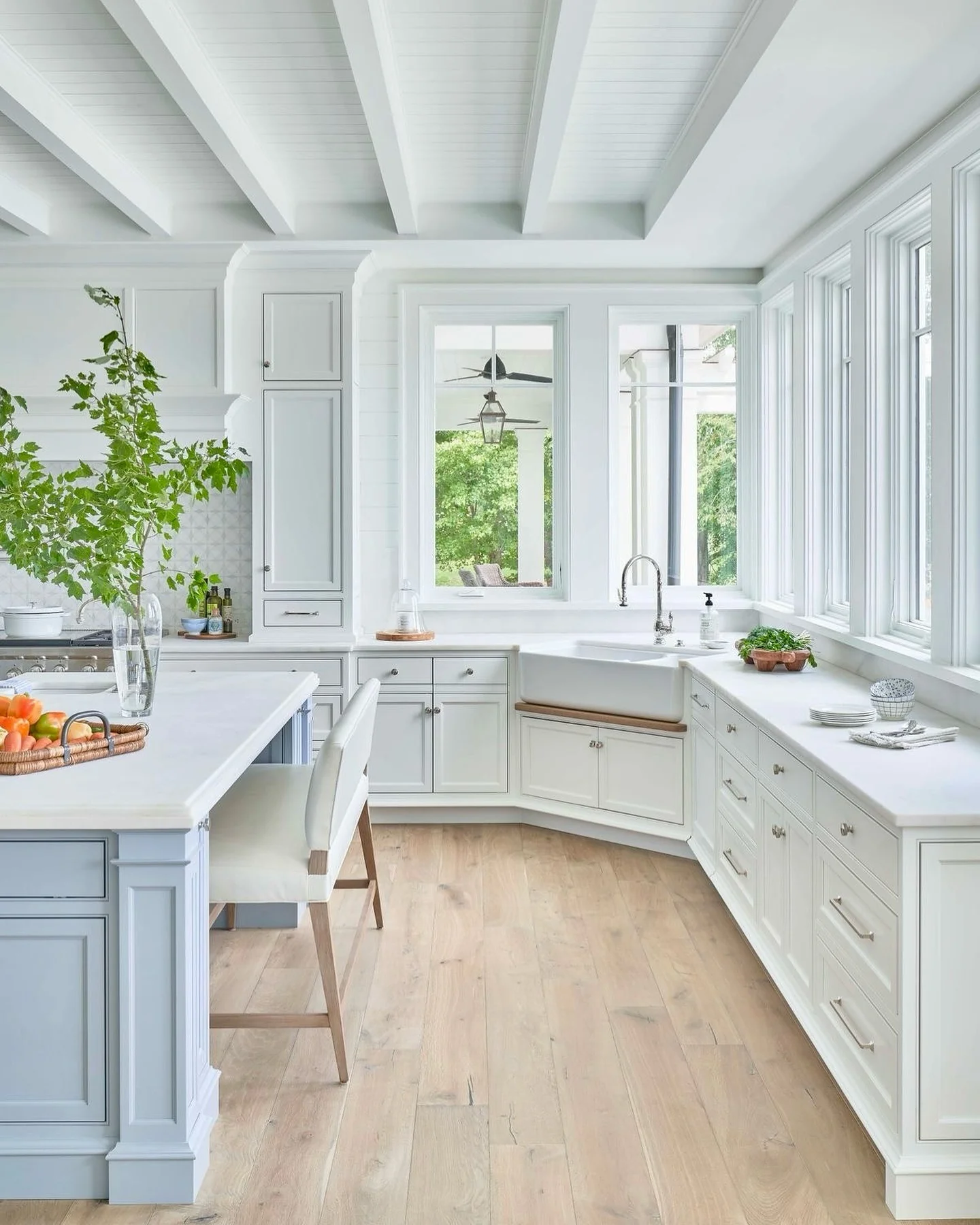 White Coffered Ceiling With Exposed Beams Adds Architectural Interest