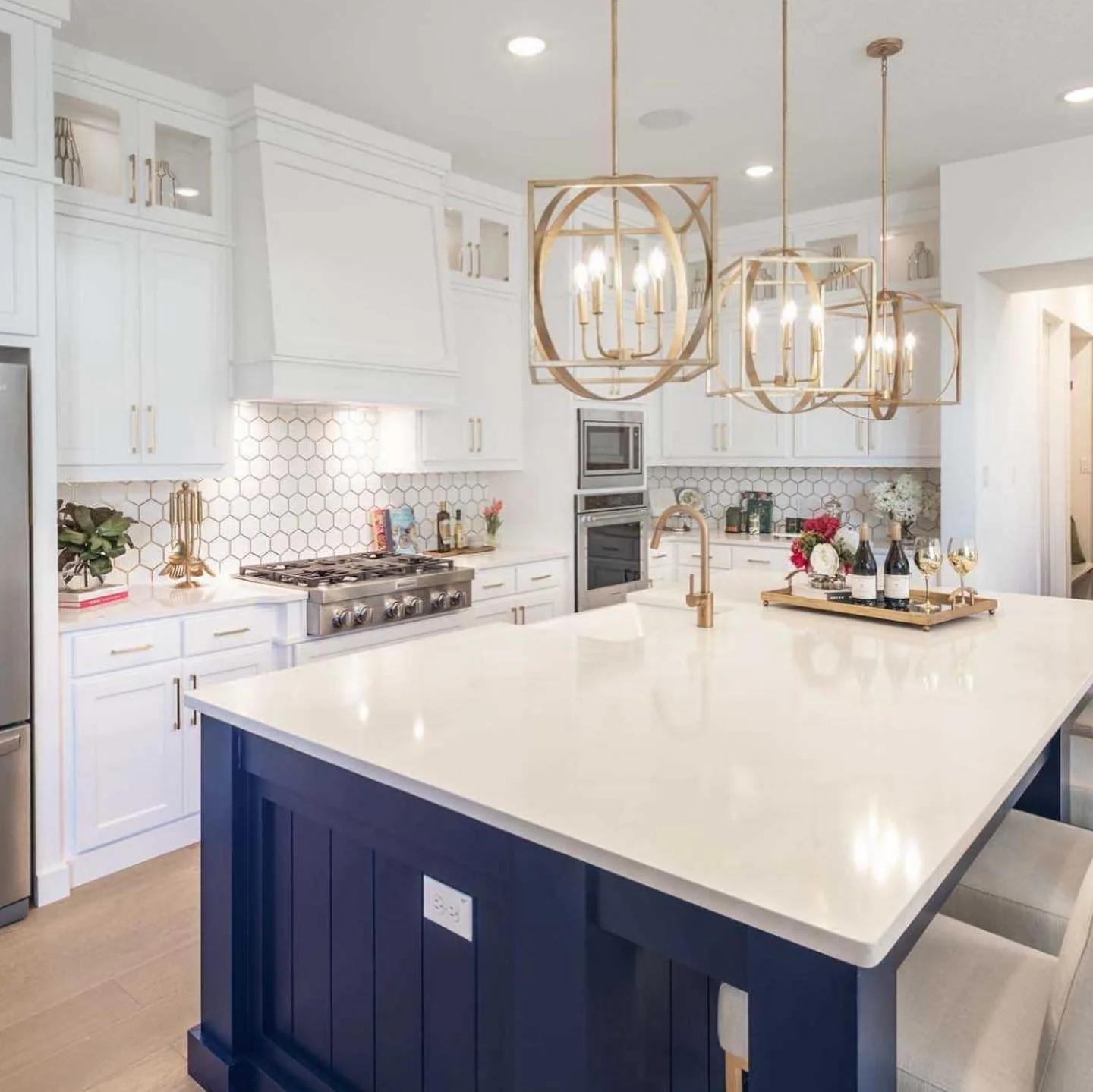 Light Up Your Island with Geometric Gold Chandeliers