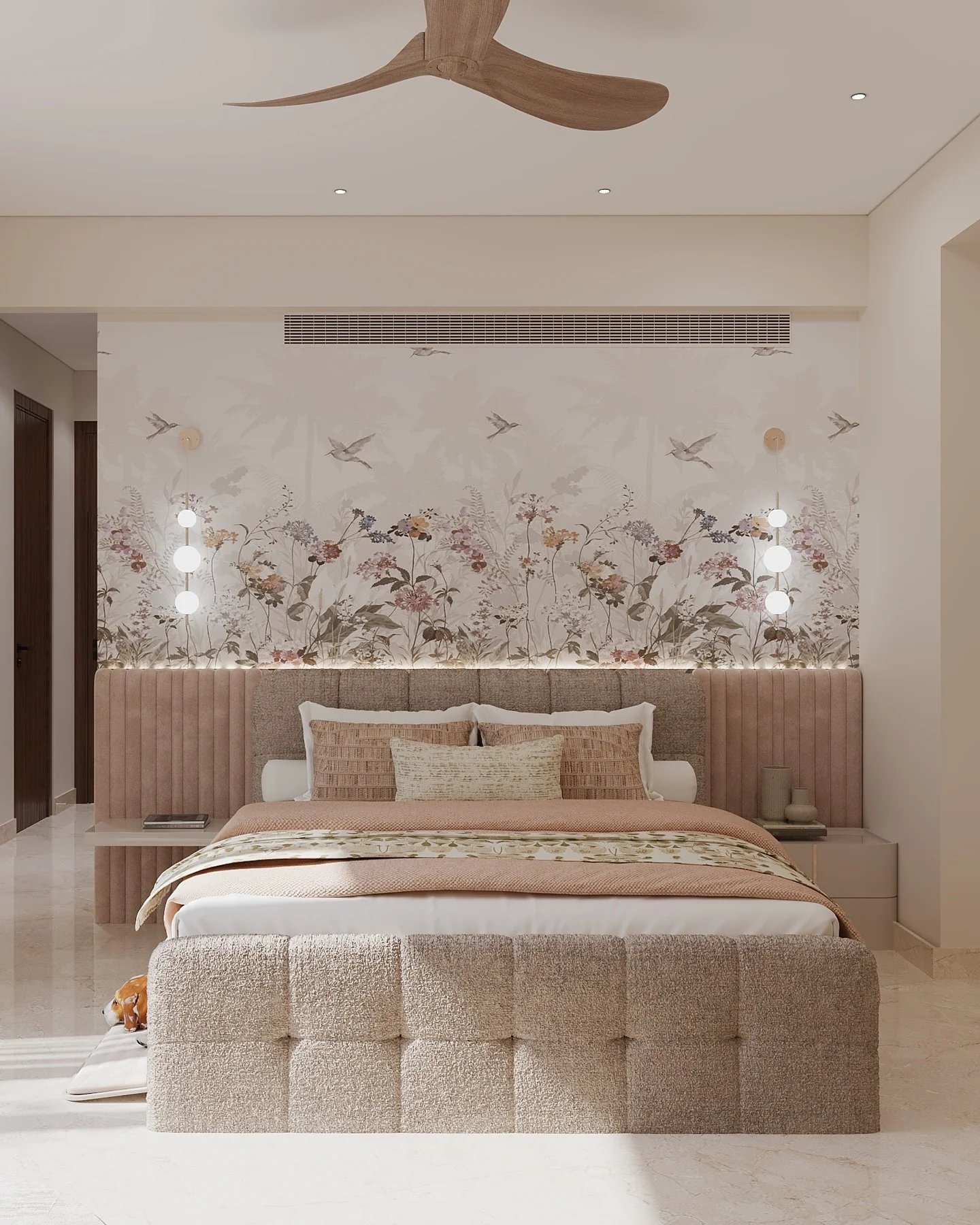 Delicate Bird and Floral Wallpaper Creates a Whimsical Backdrop